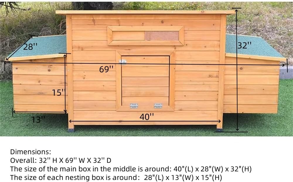 New 69" Wood Hen Chicken Duck Poultry Hutch House Coop Cage with 4 Nesting Boxes