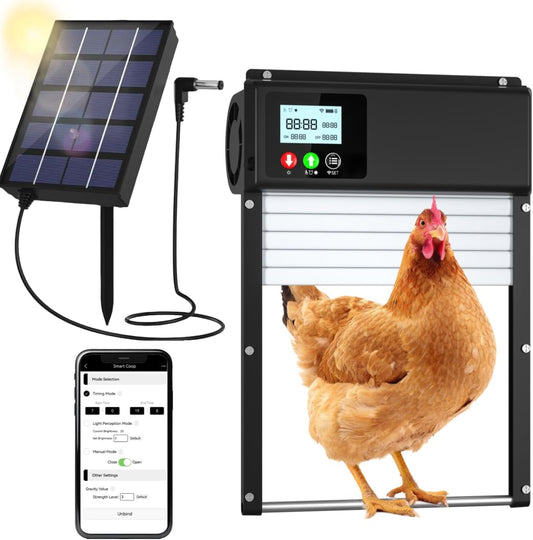 3-in-1 Upgraded WiFi Automatic Chicken Coop Door Solar Powered, APP Remote Control Chicken Door Opener, LCD Display, Timer & Light Sensor, Electric Auto Chicken Door