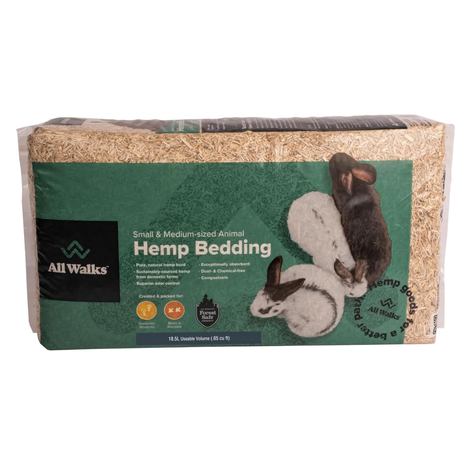 All Walks 40 Liter Hemp Bedding for Chicken Coops, Guinea Pigs, Hamsters, Rabbits, and Other Small Animals - 100% Natural, Superior Odor Control, Sustainably Sourced Pet Bedding - Made in America