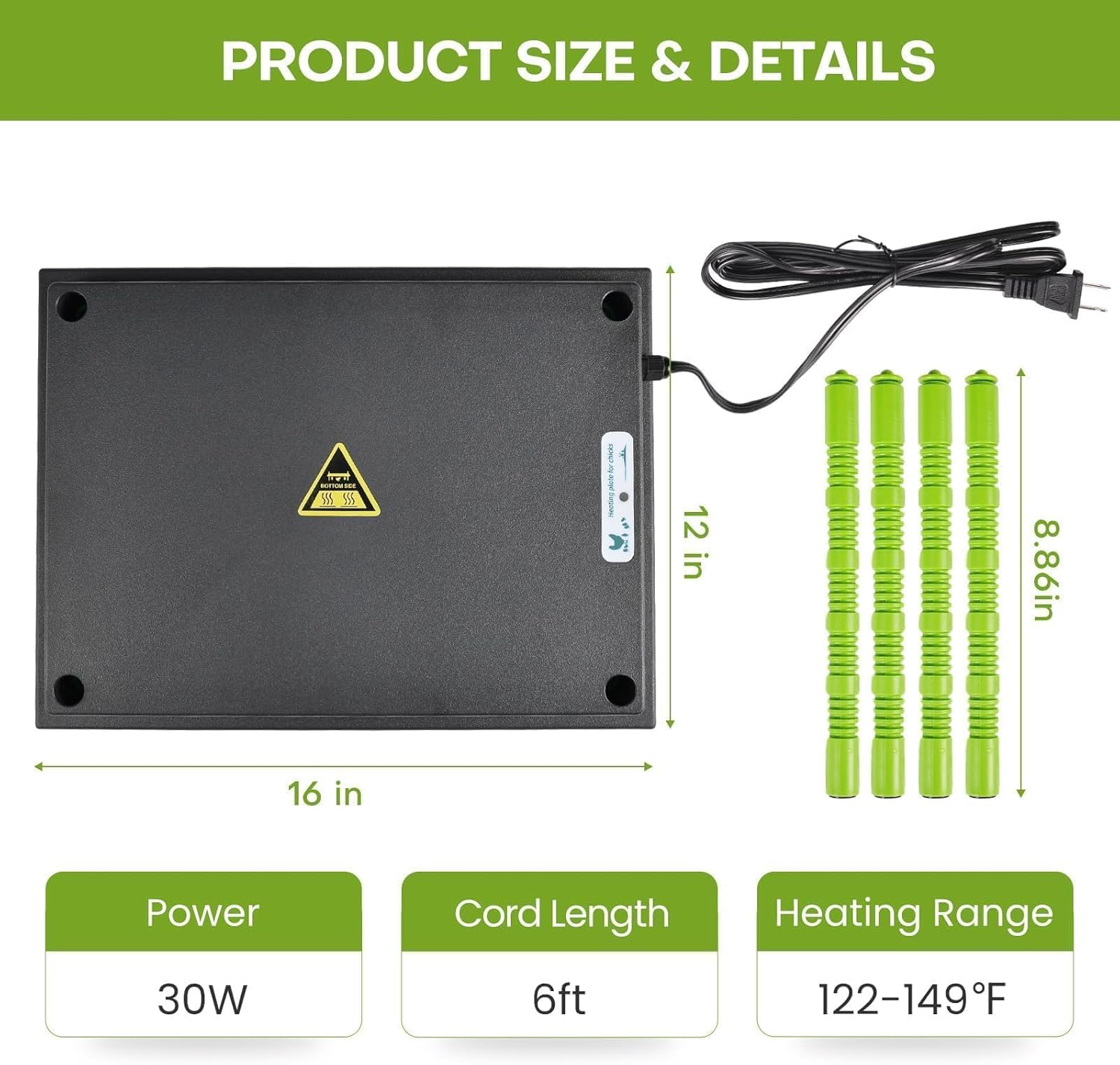 Chick Brooder Heater Plate, 12"x16" Warmer Brooder Plate for Chicks with Adjustable Height & Temperature Display, 30W Temperature Control Brooder Heating Plate for 40 Baby Chicks Duck