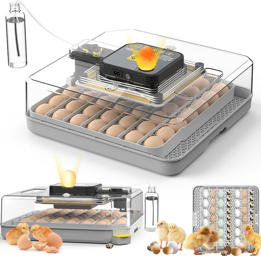 Incubators for Hatching Eggs 48 Egg Incubator with Automatic Turning and Humidity Control for Chicken Duck, Egg Candler for Chicken Eggs Goose Incubator Duck Quail Chick for Hatching Poultry Turkey