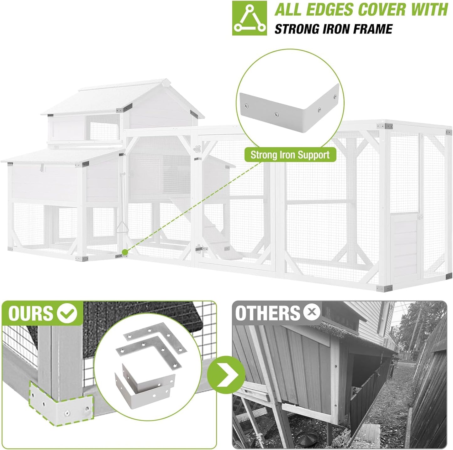 GUTINNEEN Chicken Coop with Run for 8-10 Chickens Extra Large Hen House Poultry Cage Outdoor with Nesting Box