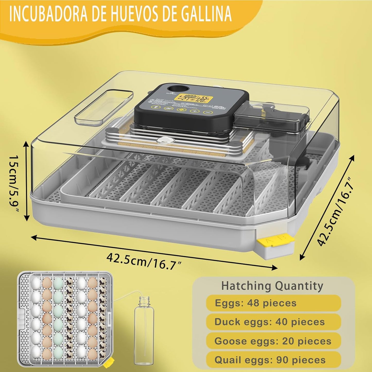Incubators for Hatching Eggs 48 Egg Incubator with Automatic Turning and Humidity Control for Chicken Duck, Egg Candler for Chicken Eggs Goose Incubator Duck Quail Chick for Hatching Poultry Turkey