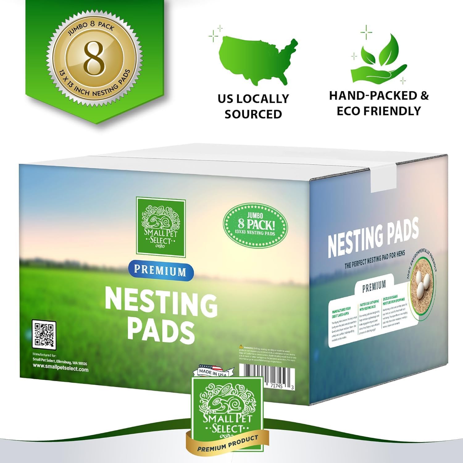 Small Pet Select - Chicken Nesting Pads (8-Pack), 13x13, for Hens, Fits Most Nesting Boxes, Chicken Coop Nest Liners