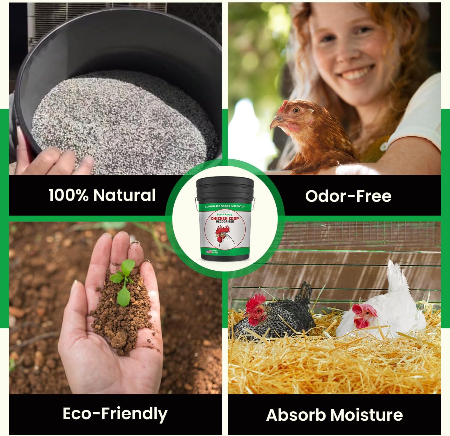 Chicken Coop Deodorizer | Coop Refresher | Fragrance-Free Bedding | Active Carbon and Zeolite Combo Eliminates Odors | 25lbs. (11.34kg)
