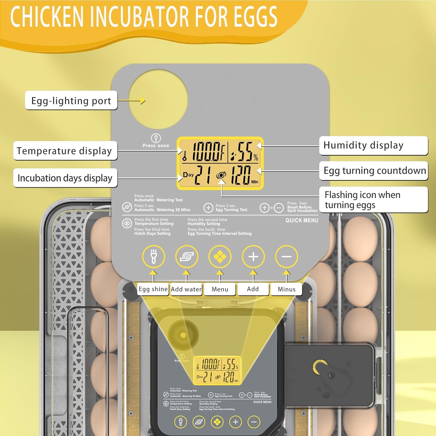 Incubators for Hatching Eggs 48 Egg Incubator with Automatic Turning and Humidity Control for Chicken Duck, Egg Candler for Chicken Eggs Goose Incubator Duck Quail Chick for Hatching Poultry Turkey
