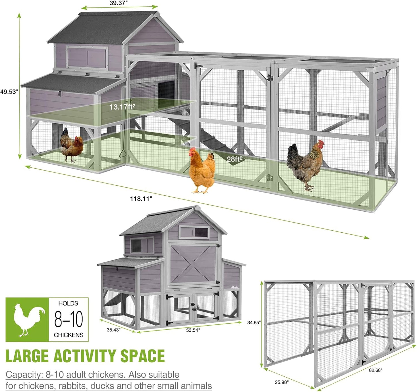GUTINNEEN Chicken Coop with Run for 8-10 Chickens Extra Large Hen House Poultry Cage Outdoor with Nesting Box