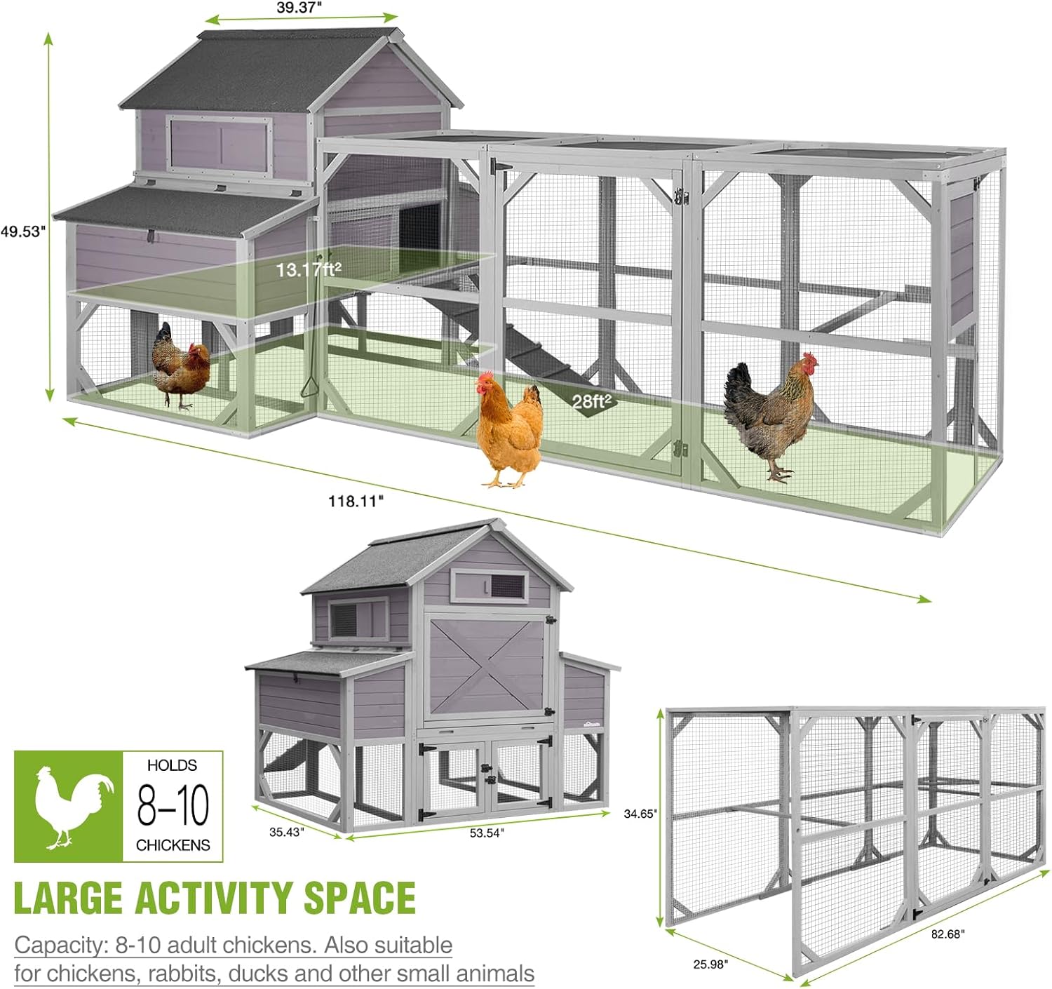GUTINNEEN Chicken Coop with Run for 8-10 Chickens Extra Large Hen House Poultry Cage Outdoor with Nesting Box