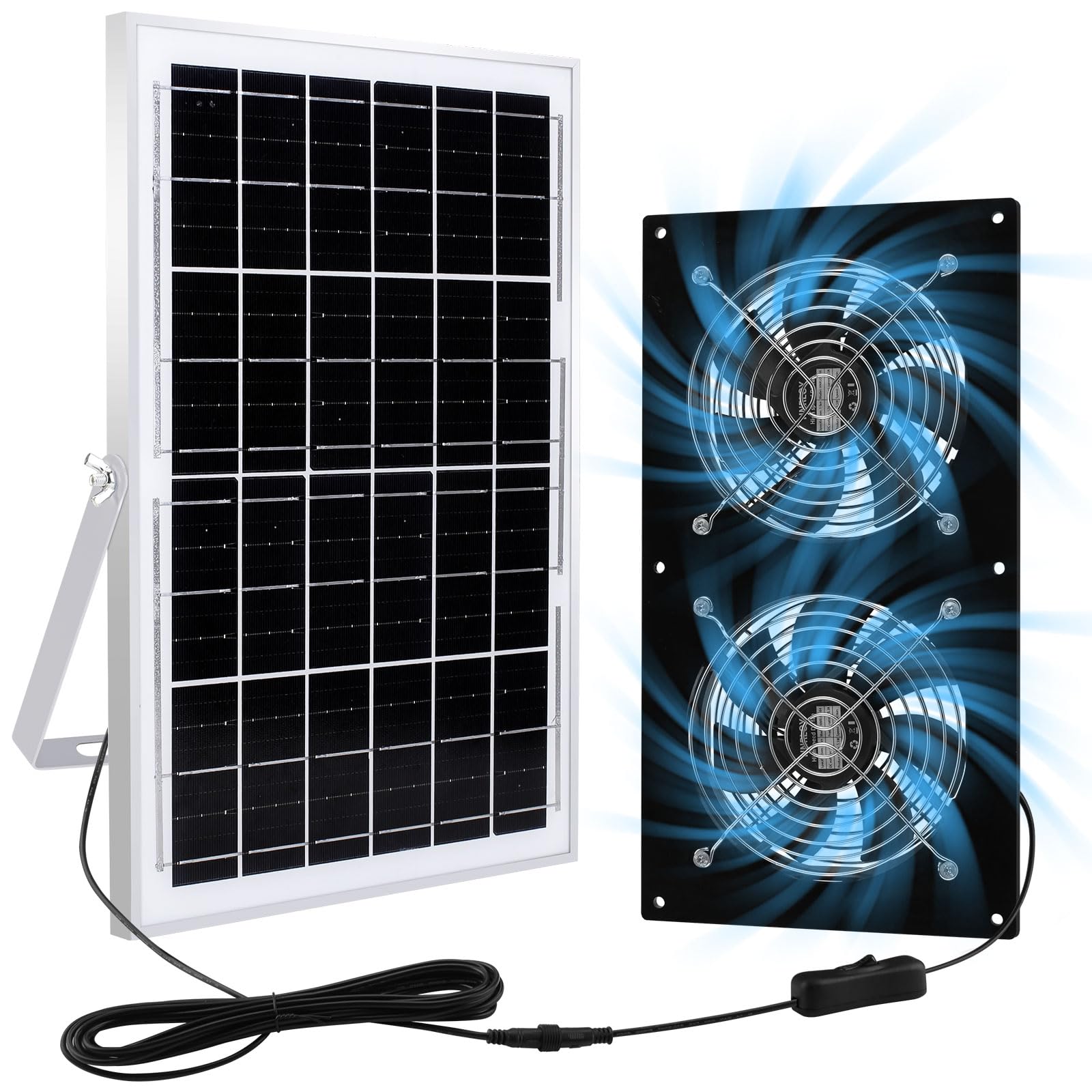 Solar Exhaust Fan for Chicken Coop & Powered Fan with 25W Solar Panel & 4-Pack High-Speed Brushless DC Fans, Solar Shed Ventilation Fan for Greenhouses,Attics, Barns & Dog Houses