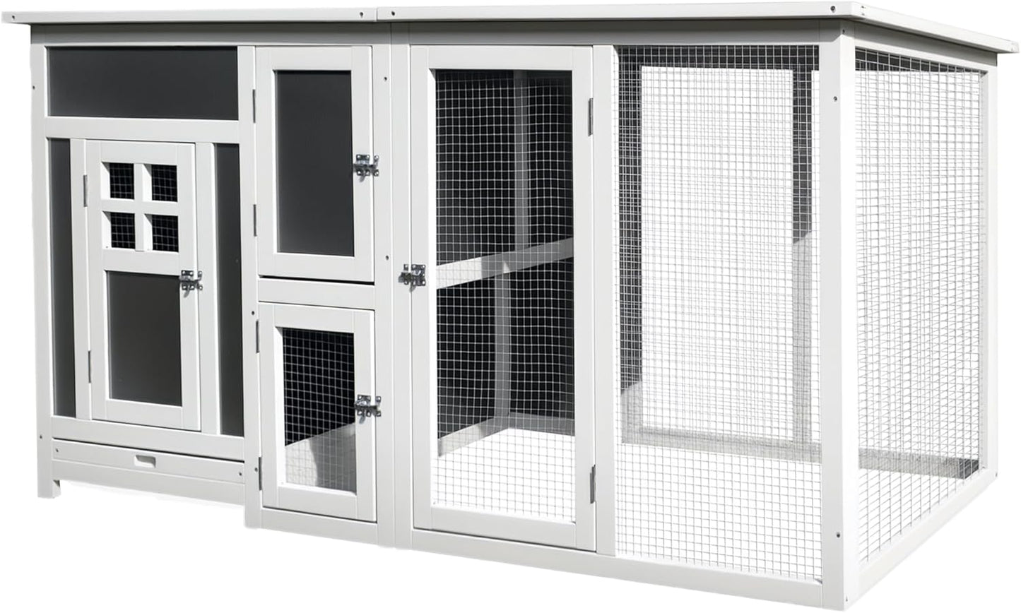 PawHut 63" Outdoor Chicken Coop Wooden, Chicken Cage with Run Area, Nesting Box, Hen House with Waterproof Roof, Removable Tray
