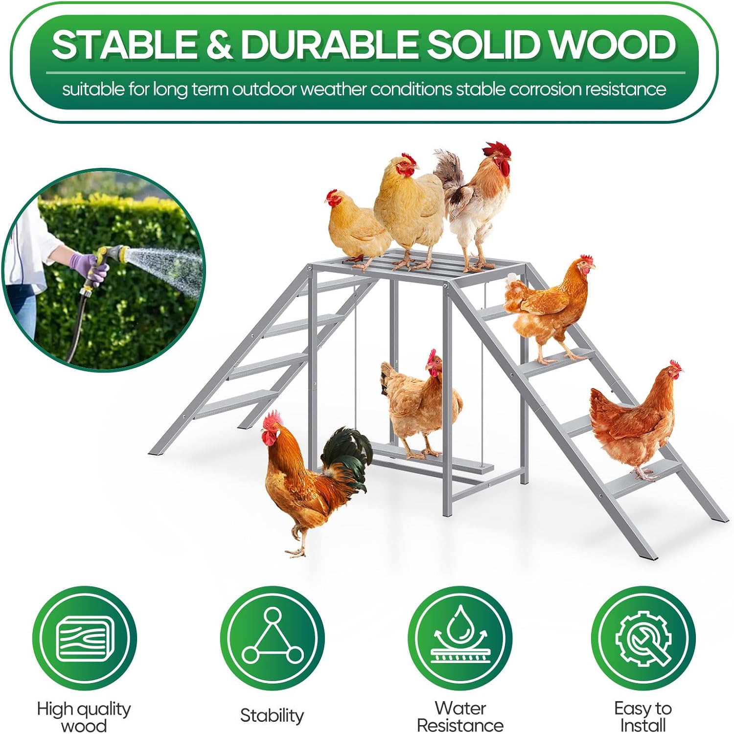 Chicken Coop Perches with Swing, Chicken Roosting Bars, Chicken Run Accessories Toy, Wooden Ladder for Pet's Healthy & Happy, Sturdy and Easy to Clean, Suitable for Backyard Farm