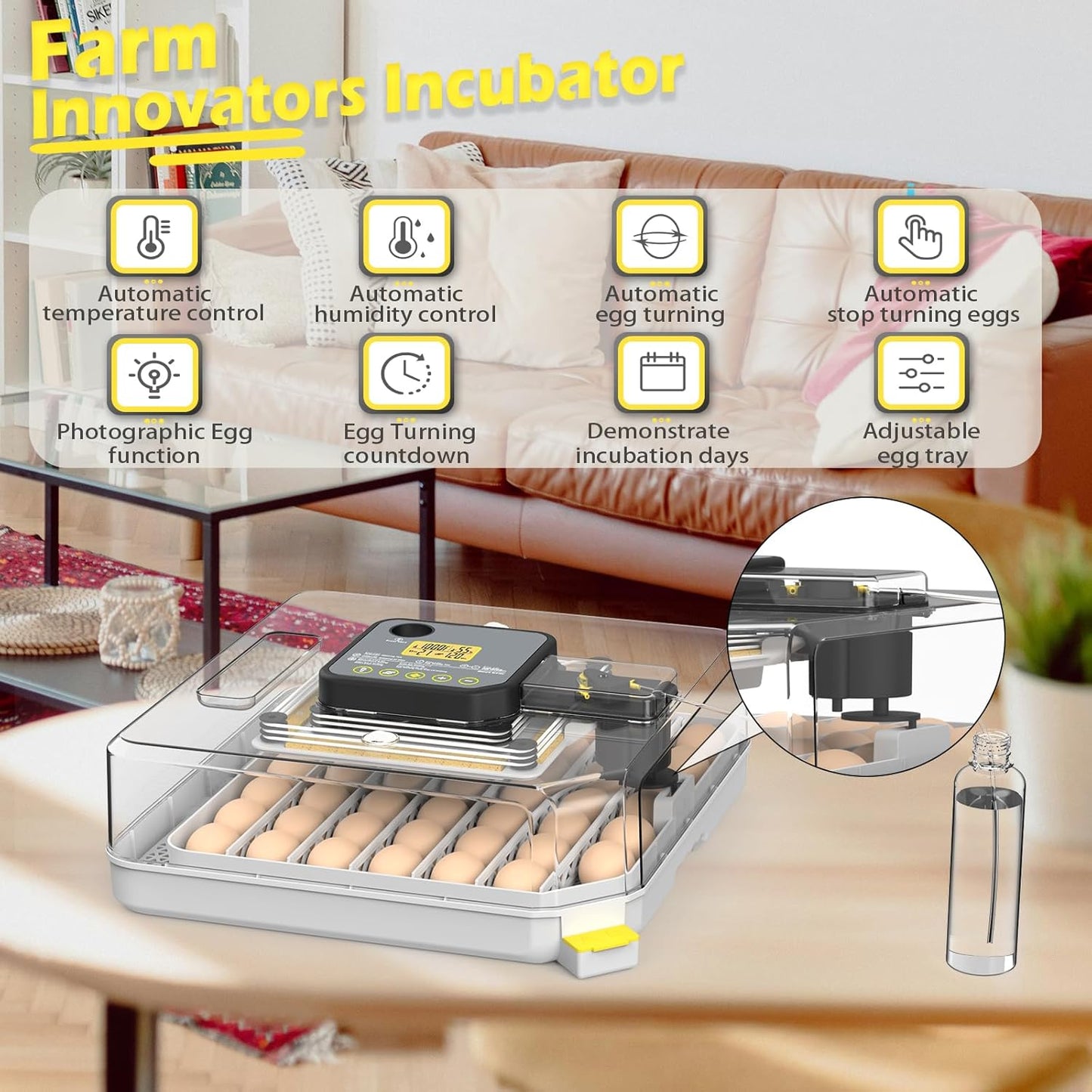 Incubators for Hatching Eggs 48 Egg Incubator with Automatic Turning and Humidity Control for Chicken Duck, Egg Candler for Chicken Eggs Goose Incubator Duck Quail Chick for Hatching Poultry Turkey