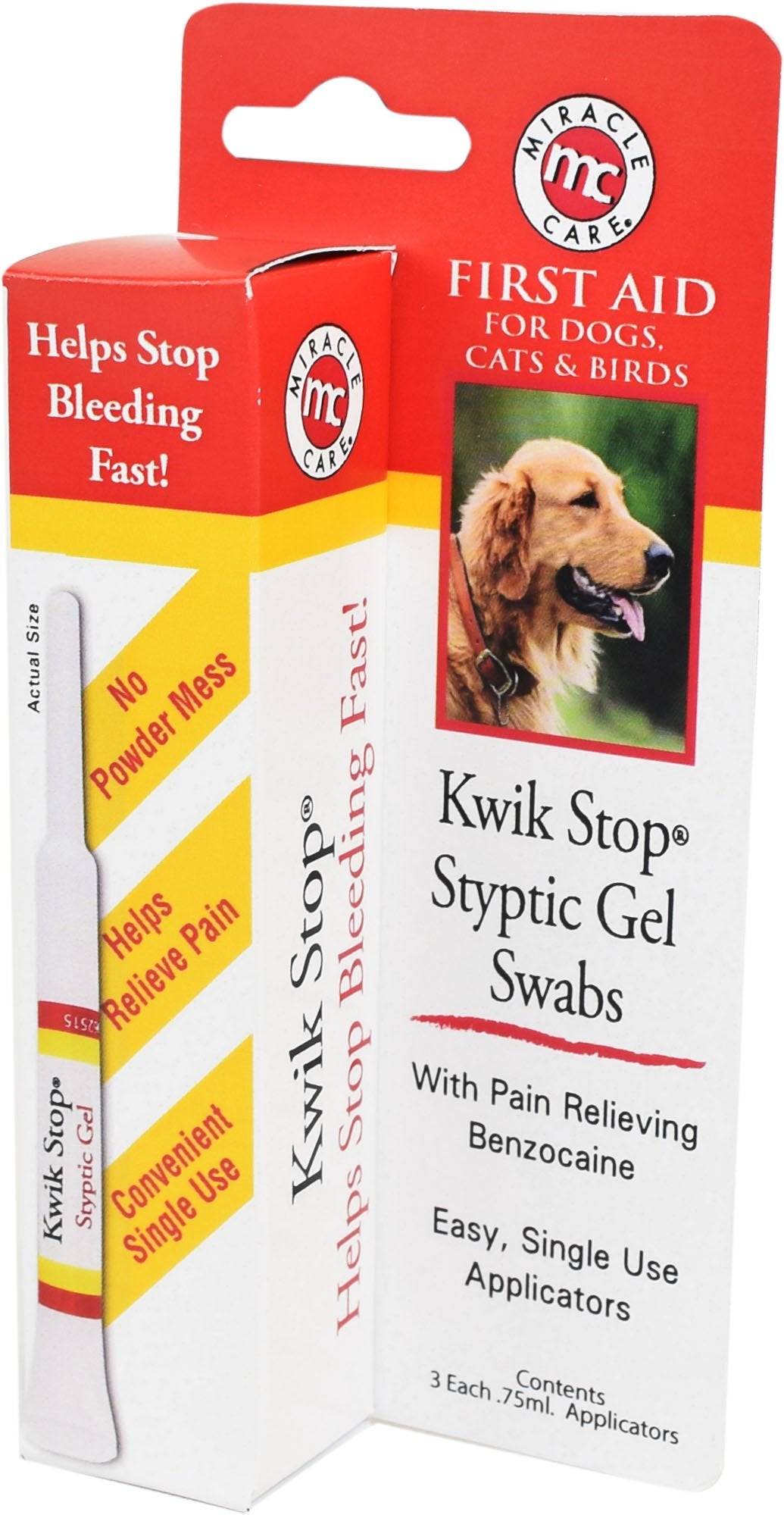 Miracle Care Kwik Stop Styptic Powder For Dogs, Cats and Birds, 0.5 Ounce, Fast Acting Blood Stop Powder with Pain Relieving Benzocaine