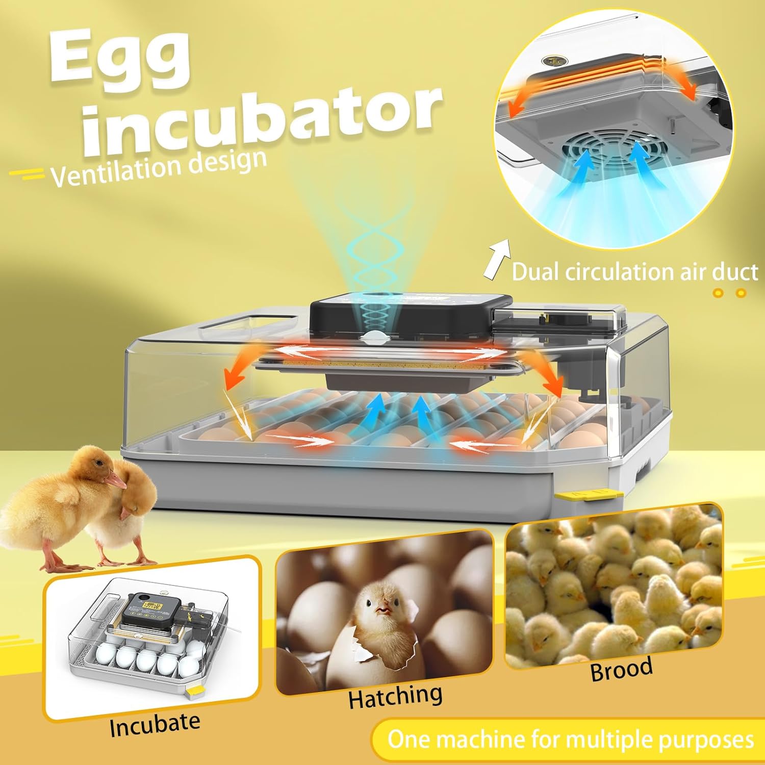 Incubators for Hatching Eggs 48 Egg Incubator with Automatic Turning and Humidity Control for Chicken Duck, Egg Candler for Chicken Eggs Goose Incubator Duck Quail Chick for Hatching Poultry Turkey