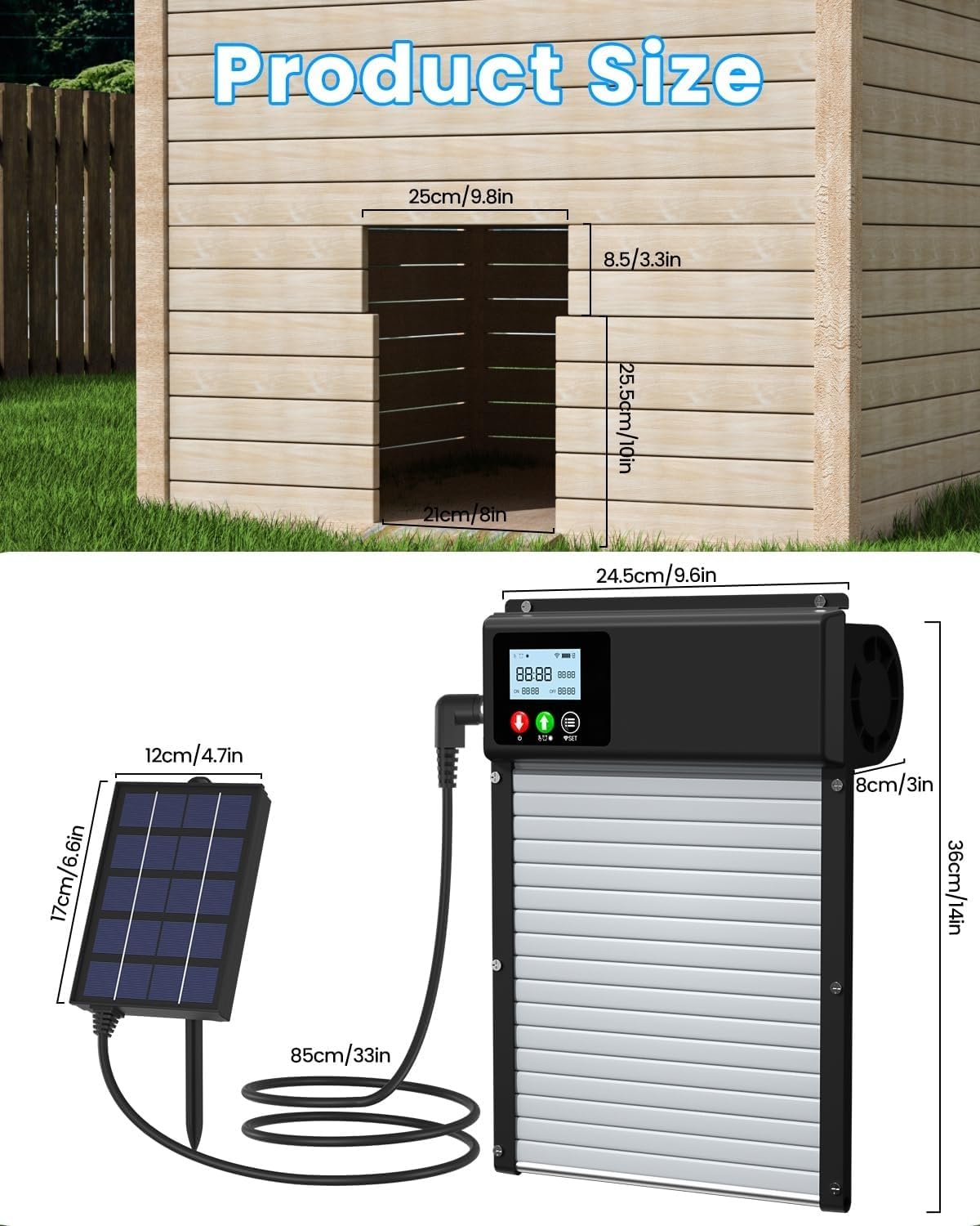 3-in-1 Upgraded WiFi Automatic Chicken Coop Door Solar Powered, APP Remote Control Chicken Door Opener, LCD Display, Timer & Light Sensor, Electric Auto Chicken Door