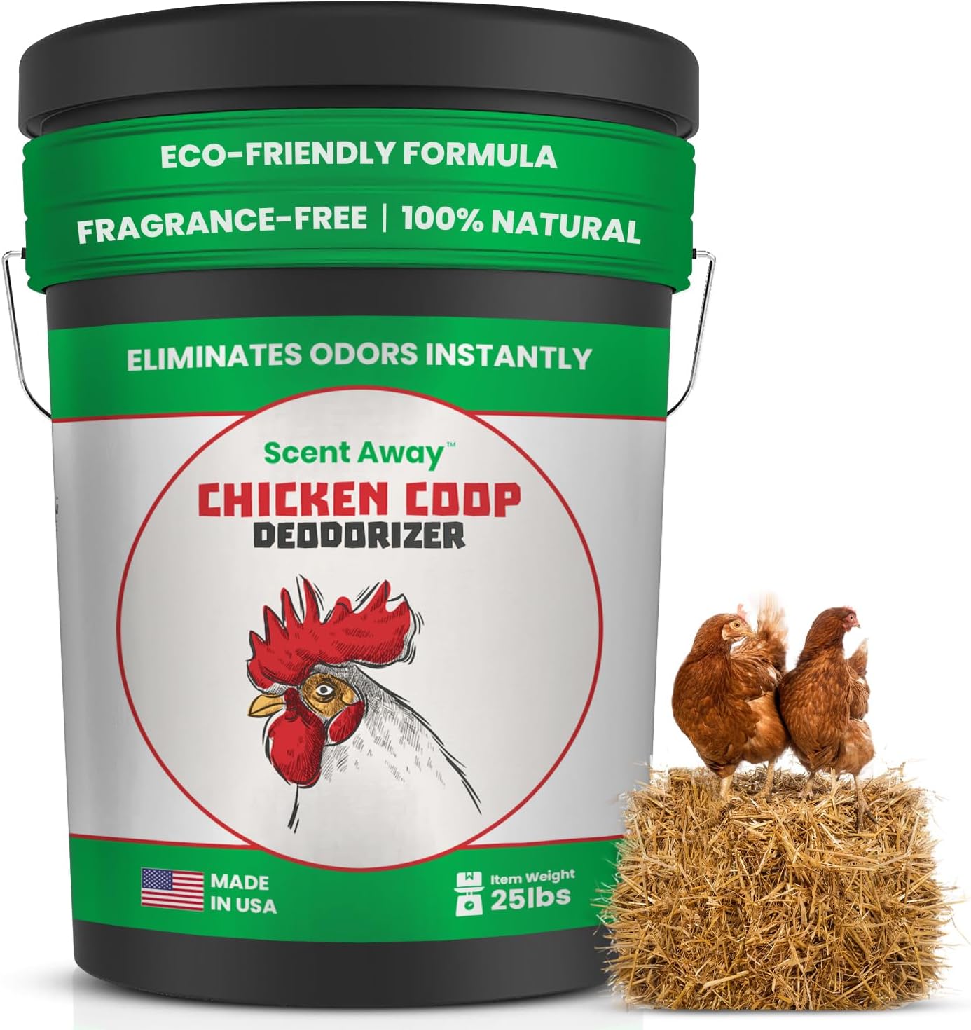 Chicken Coop Deodorizer | Coop Refresher | Fragrance-Free Bedding | Active Carbon and Zeolite Combo Eliminates Odors | 25lbs. (11.34kg)