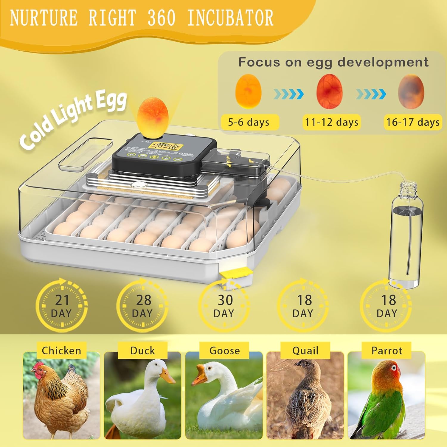 Incubators for Hatching Eggs 48 Egg Incubator with Automatic Turning and Humidity Control for Chicken Duck, Egg Candler for Chicken Eggs Goose Incubator Duck Quail Chick for Hatching Poultry Turkey
