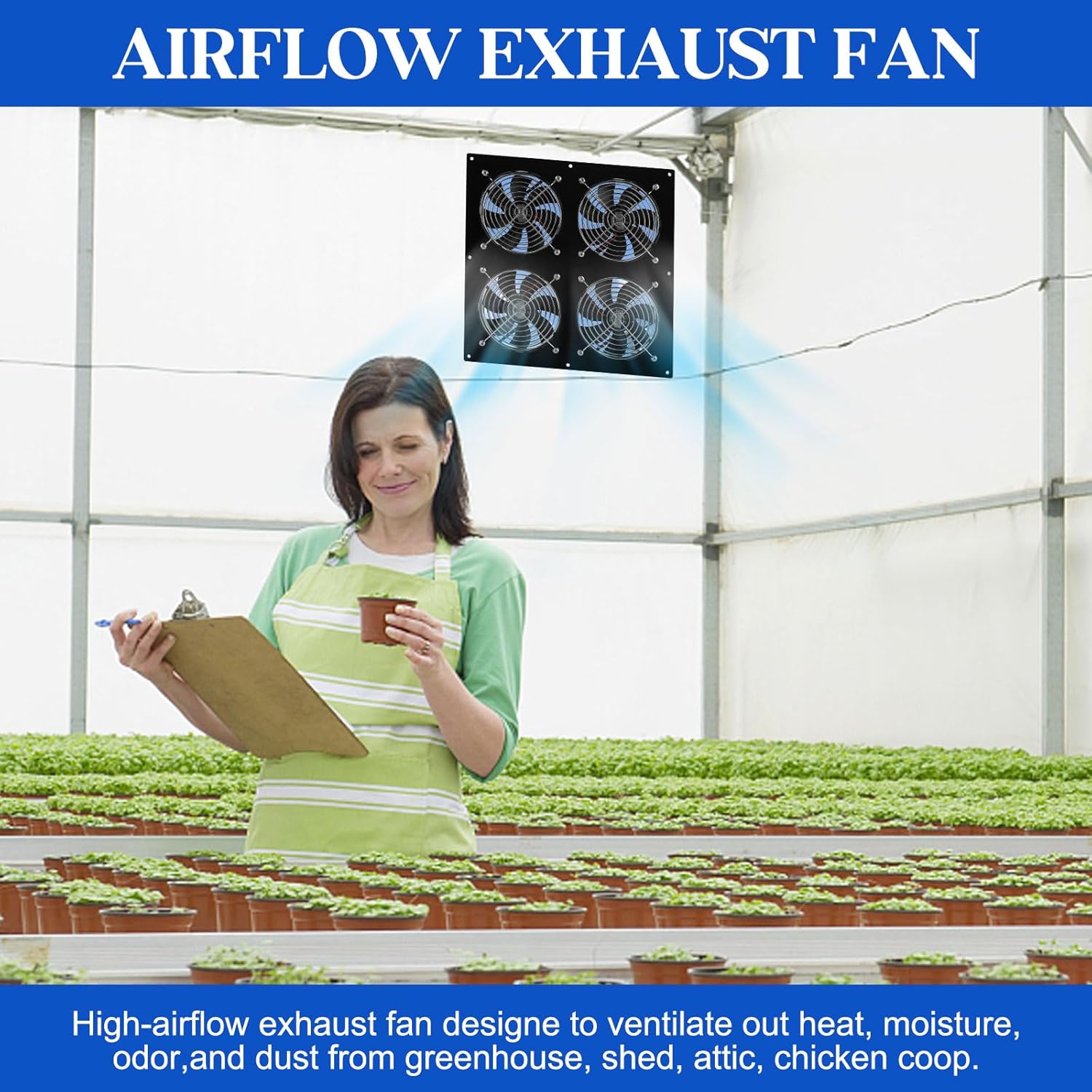 Solar Exhaust Fan for Chicken Coop & Powered Fan with 25W Solar Panel & 4-Pack High-Speed Brushless DC Fans, Solar Shed Ventilation Fan for Greenhouses,Attics, Barns & Dog Houses