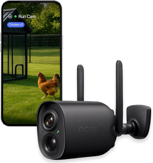 Coop Smart WiFi Chicken Camera – 1080p HD, Night Vision, AI Predator Alerts, iOS Only, Battery + Solar Option, Outdoor Waterproof Security Cam Monitoring & Egg Watch