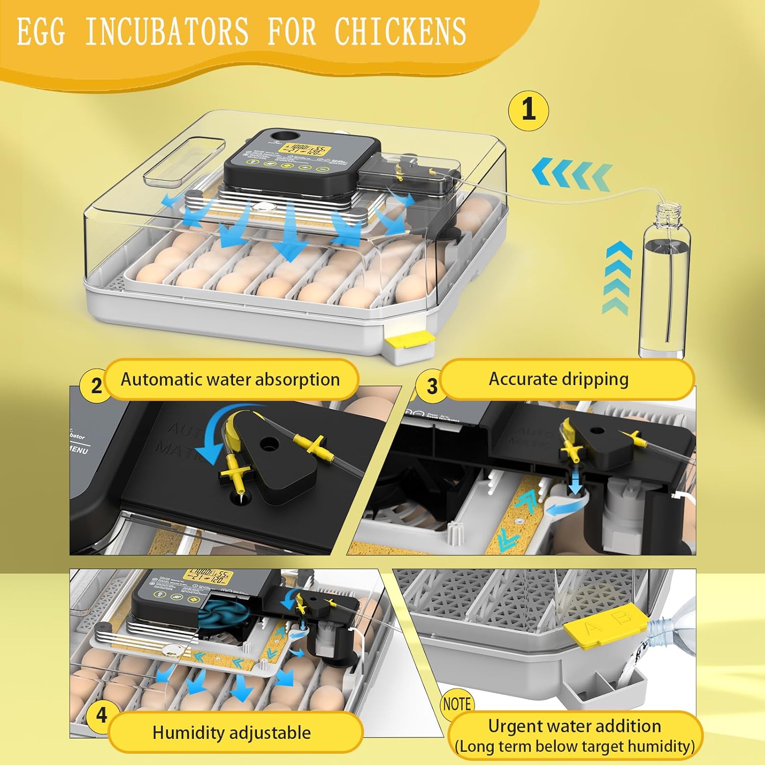 Incubators for Hatching Eggs 48 Egg Incubator with Automatic Turning and Humidity Control for Chicken Duck, Egg Candler for Chicken Eggs Goose Incubator Duck Quail Chick for Hatching Poultry Turkey