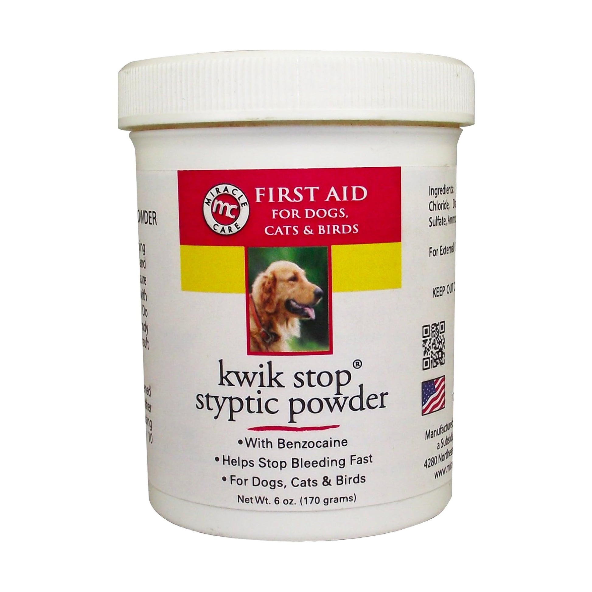 Miracle Care Kwik Stop Styptic Powder For Dogs, Cats and Birds, 0.5 Ounce, Fast Acting Blood Stop Powder with Pain Relieving Benzocaine