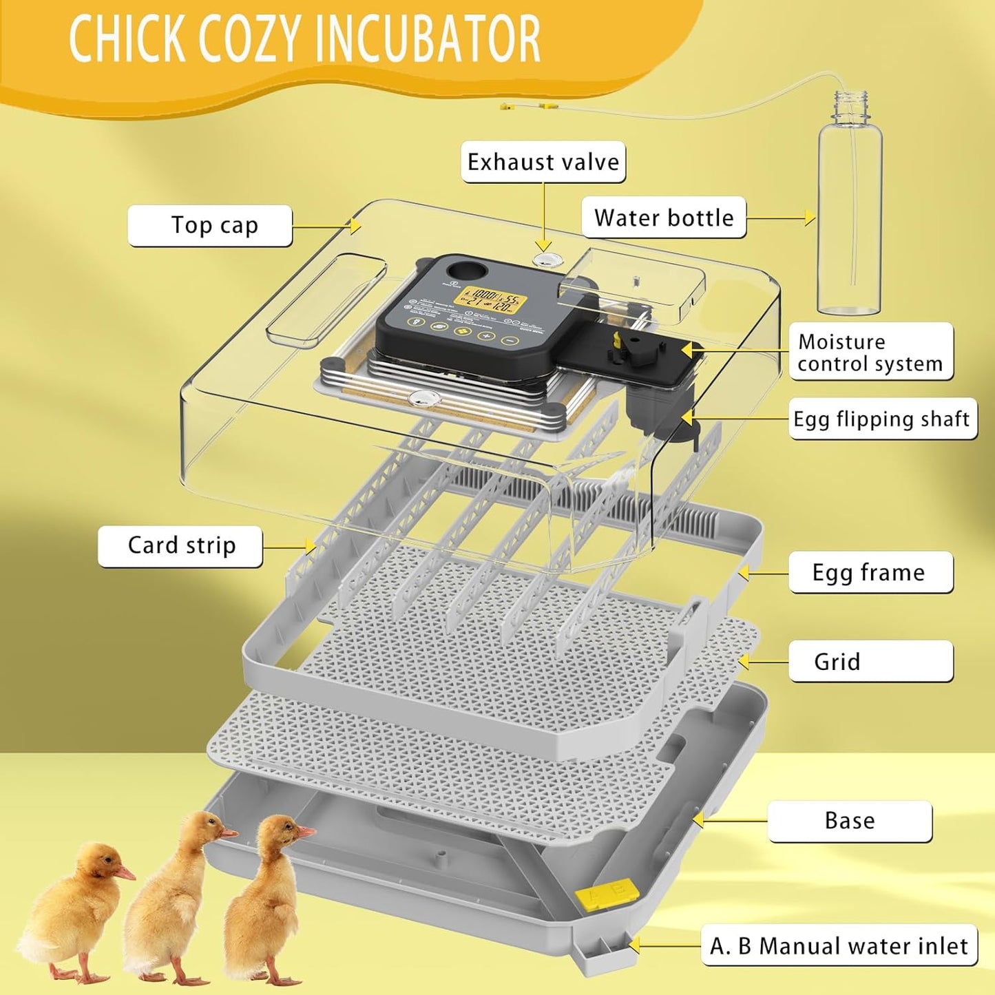 Incubators for Hatching Eggs 48 Egg Incubator with Automatic Turning and Humidity Control for Chicken Duck, Egg Candler for Chicken Eggs Goose Incubator Duck Quail Chick for Hatching Poultry Turkey