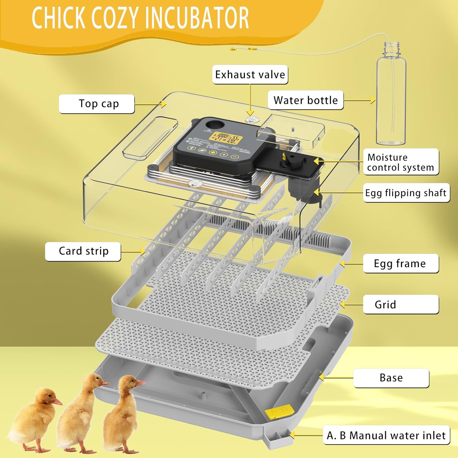 Incubators for Hatching Eggs 48 Egg Incubator with Automatic Turning and Humidity Control for Chicken Duck, Egg Candler for Chicken Eggs Goose Incubator Duck Quail Chick for Hatching Poultry Turkey