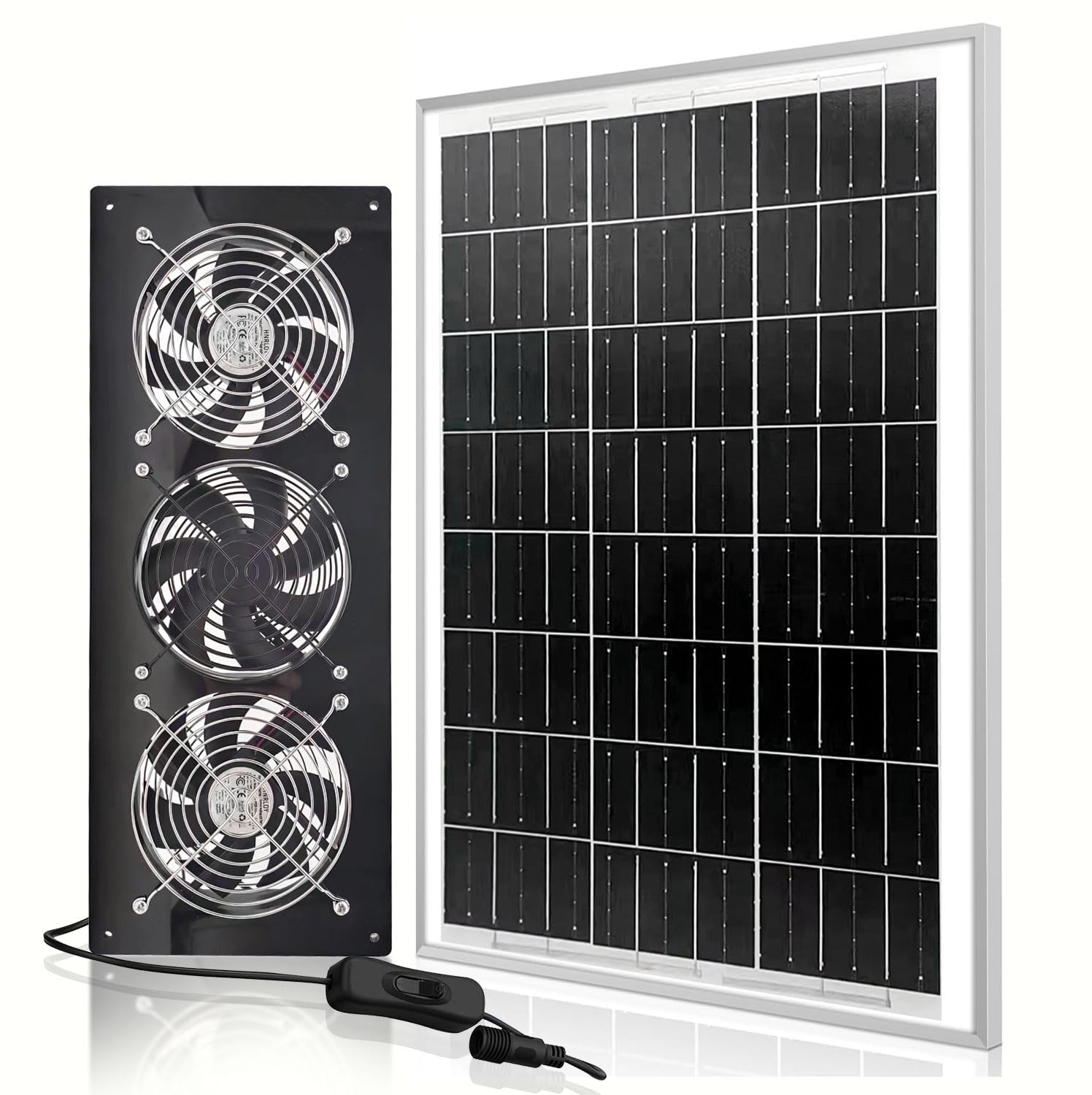 Solar Exhaust Fan for Chicken Coop & Powered Fan with 25W Solar Panel & 4-Pack High-Speed Brushless DC Fans, Solar Shed Ventilation Fan for Greenhouses,Attics, Barns & Dog Houses