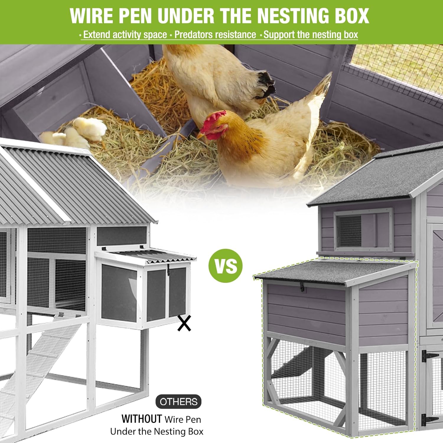 GUTINNEEN Chicken Coop with Run for 8-10 Chickens Extra Large Hen House Poultry Cage Outdoor with Nesting Box
