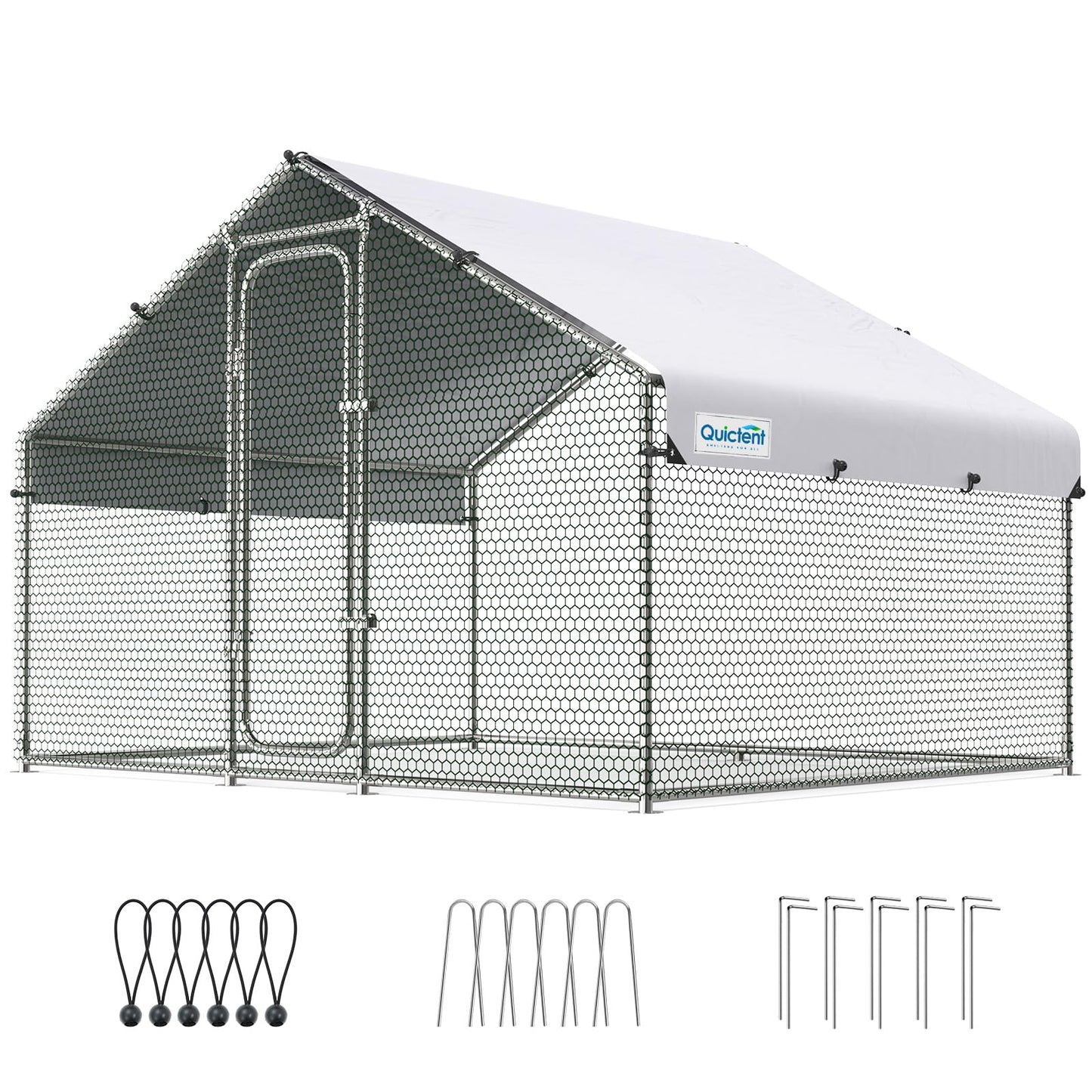 Quictent Large Metal Chicken Coop Run W/Nesting Box for 30+ Poultry with Heavy Duty Wire Mesh and Waterproof Roof Cover, Outdoor Walk-in Cage Peak Hen House for Yard Farm, 18x9x6.6FT