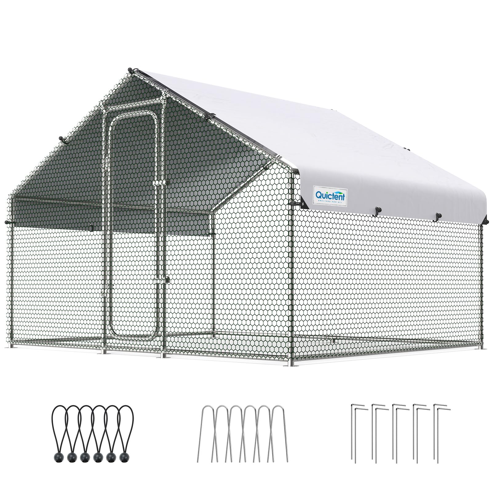 Quictent Large Metal Chicken Coop Run W/Nesting Box for 30+ Poultry with Heavy Duty Wire Mesh and Waterproof Roof Cover, Outdoor Walk-in Cage Peak Hen House for Yard Farm, 18x9x6.6FT