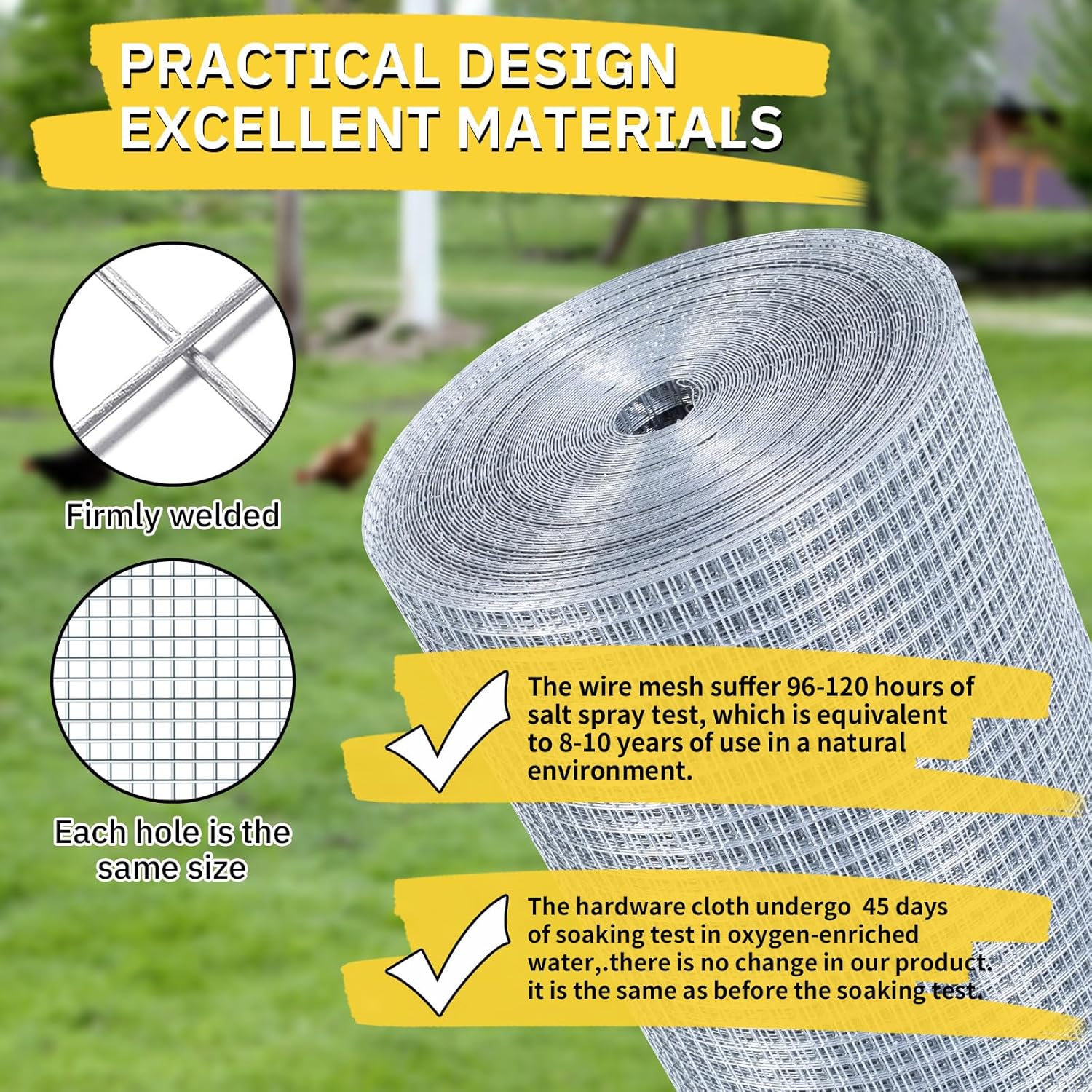 Hardware Cloth,1/2inch 48inx100ft 19 Gauge,Double-Layer Hot-Dip Galvanizing After Welding,Chicken Wire Fence Wire Mesh Fence Poultry Netting Garden Fence Tree Guard Rolls