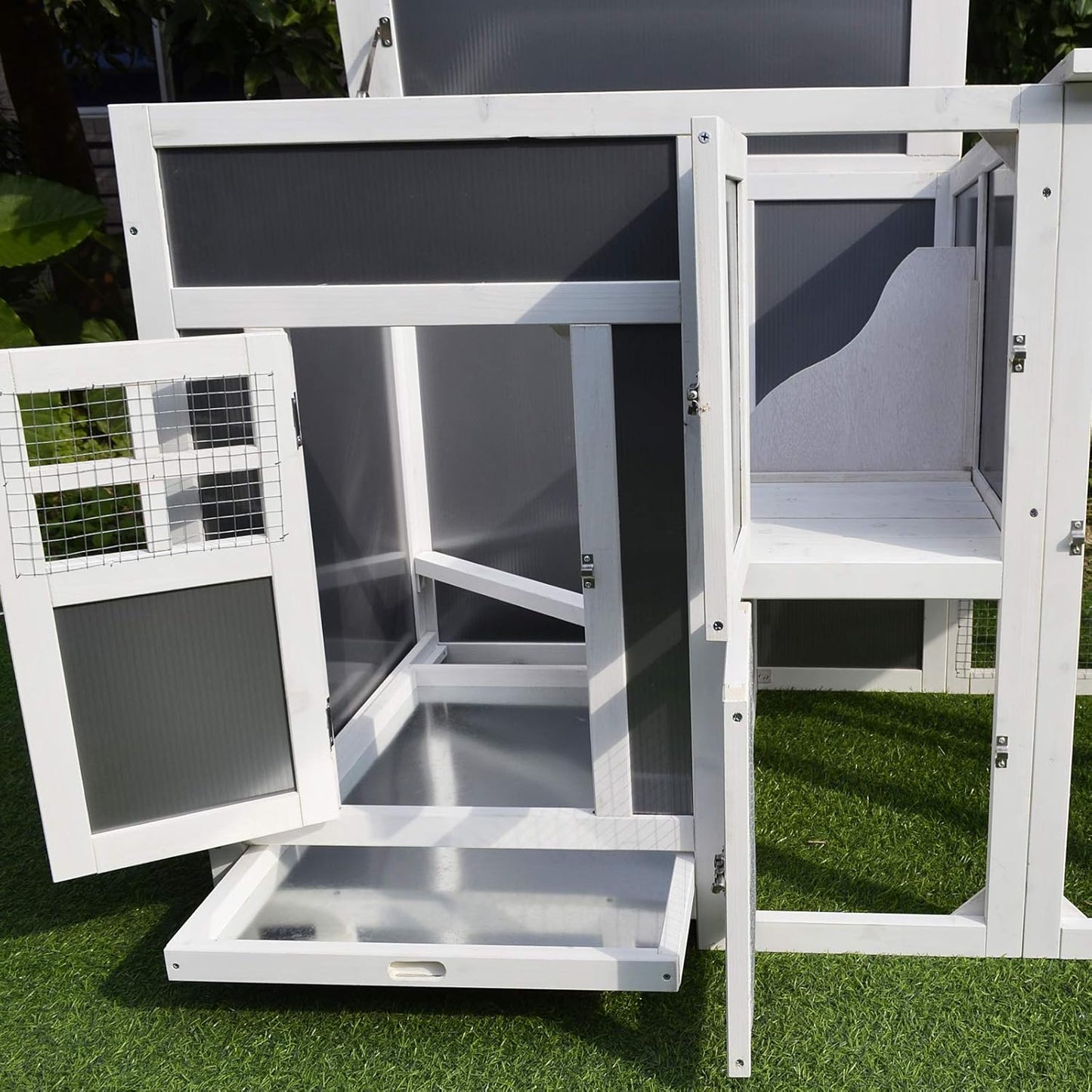 PawHut 63" Outdoor Chicken Coop Wooden, Chicken Cage with Run Area, Nesting Box, Hen House with Waterproof Roof, Removable Tray