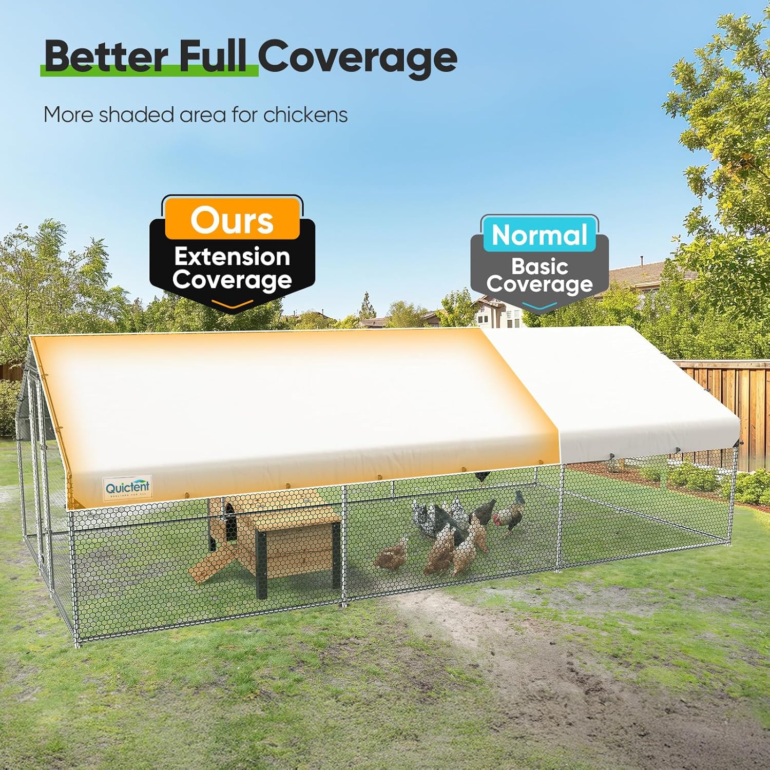 Quictent Large Metal Chicken Coop Run W/Nesting Box for 30+ Poultry with Heavy Duty Wire Mesh and Waterproof Roof Cover, Outdoor Walk-in Cage Peak Hen House for Yard Farm, 18x9x6.6FT