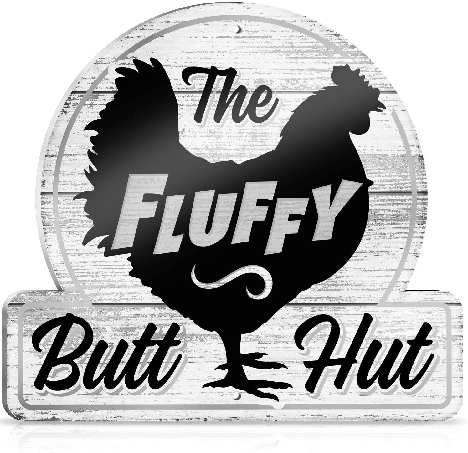 Bigtime Signs Fluffy Butt Hut Chicken Coop Sign - Funny Chickens Coop Decor for Hen Lovers, 12"x11" PVC Durable and Weatherproof - Thoughtful Gift for Chicken Lovers, Hen Feeder and Nesting Box Accent