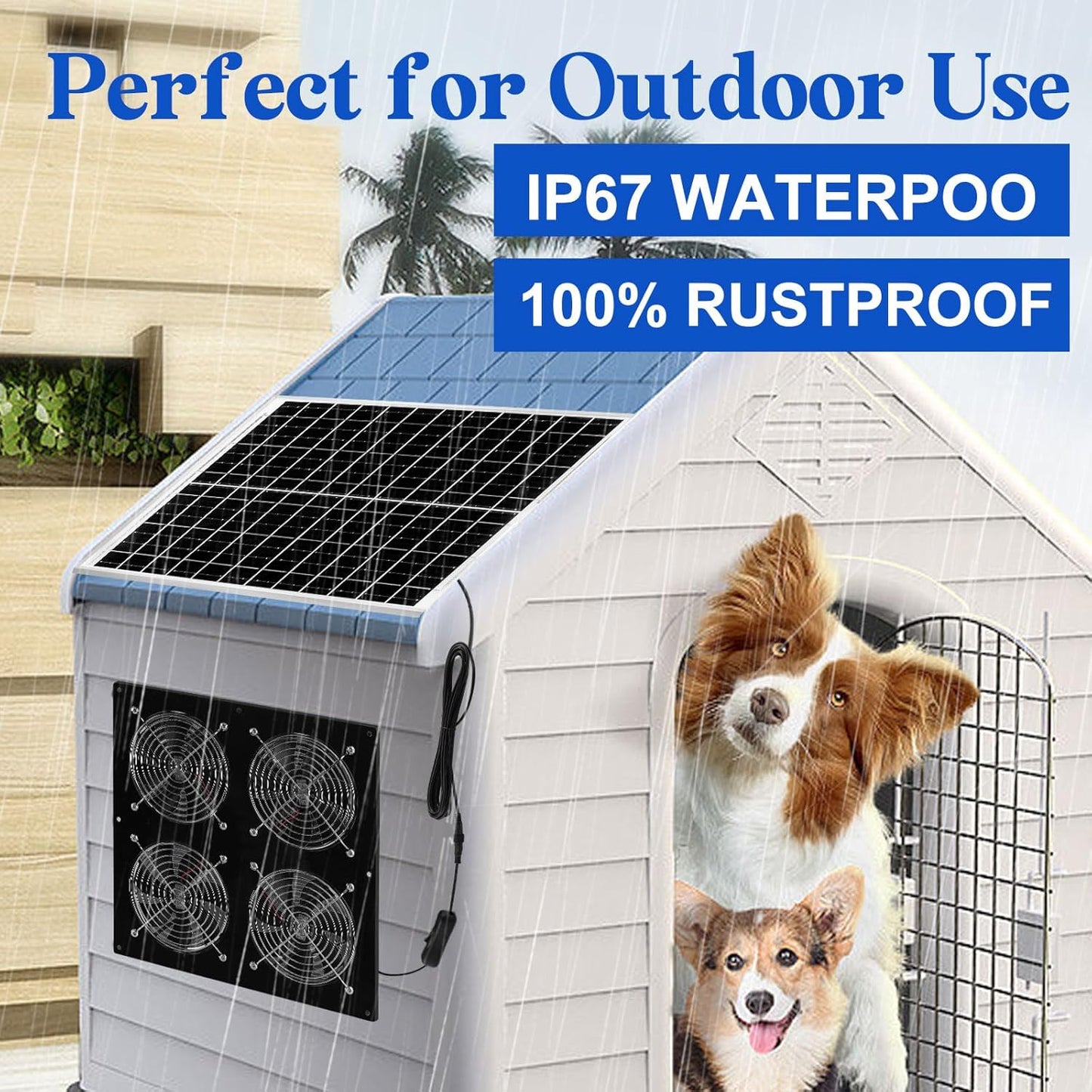 Solar Exhaust Fan for Chicken Coop & Powered Fan with 25W Solar Panel & 4-Pack High-Speed Brushless DC Fans, Solar Shed Ventilation Fan for Greenhouses,Attics, Barns & Dog Houses