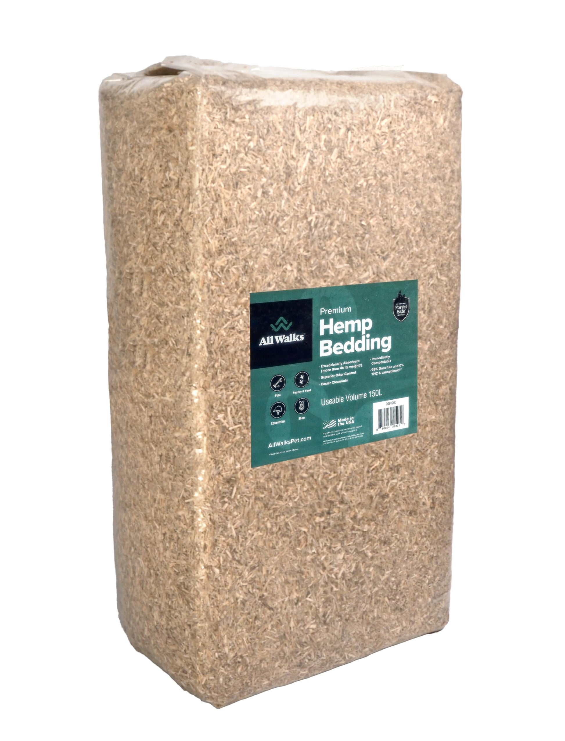 All Walks 40 Liter Hemp Bedding for Chicken Coops, Guinea Pigs, Hamsters, Rabbits, and Other Small Animals - 100% Natural, Superior Odor Control, Sustainably Sourced Pet Bedding - Made in America