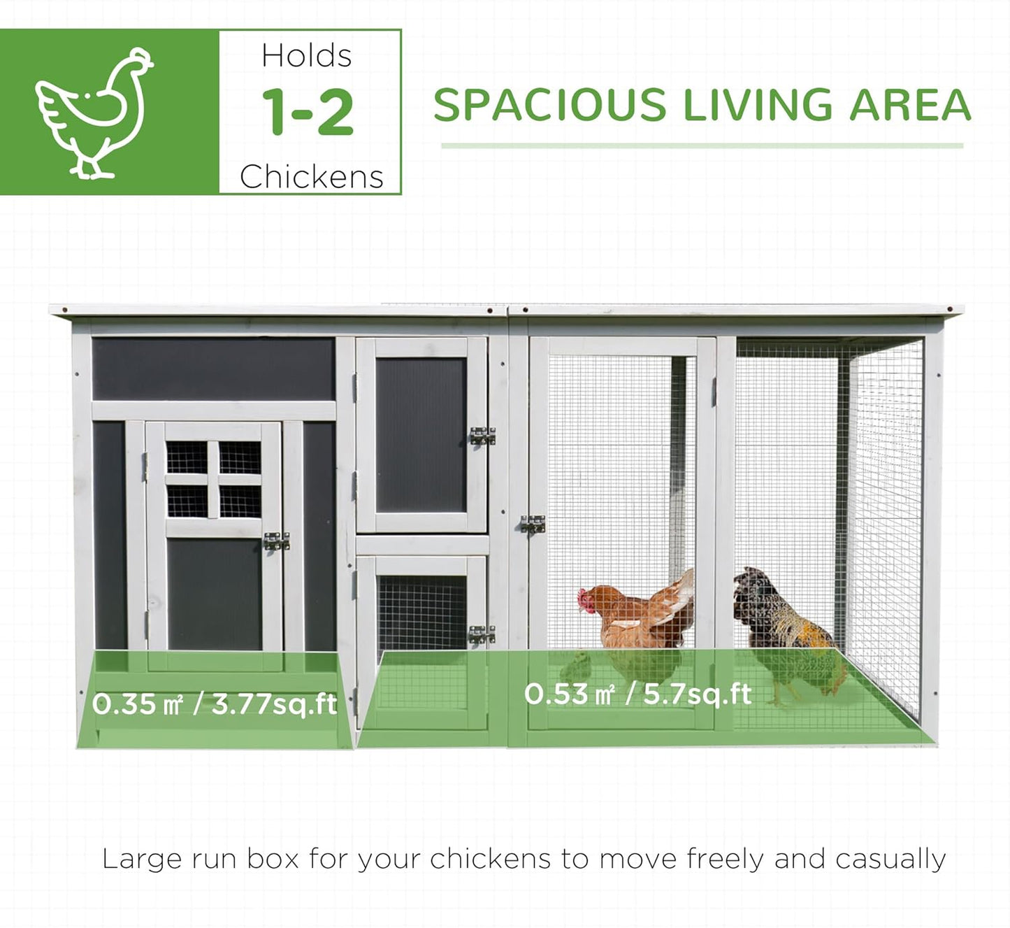 PawHut 63" Outdoor Chicken Coop Wooden, Chicken Cage with Run Area, Nesting Box, Hen House with Waterproof Roof, Removable Tray