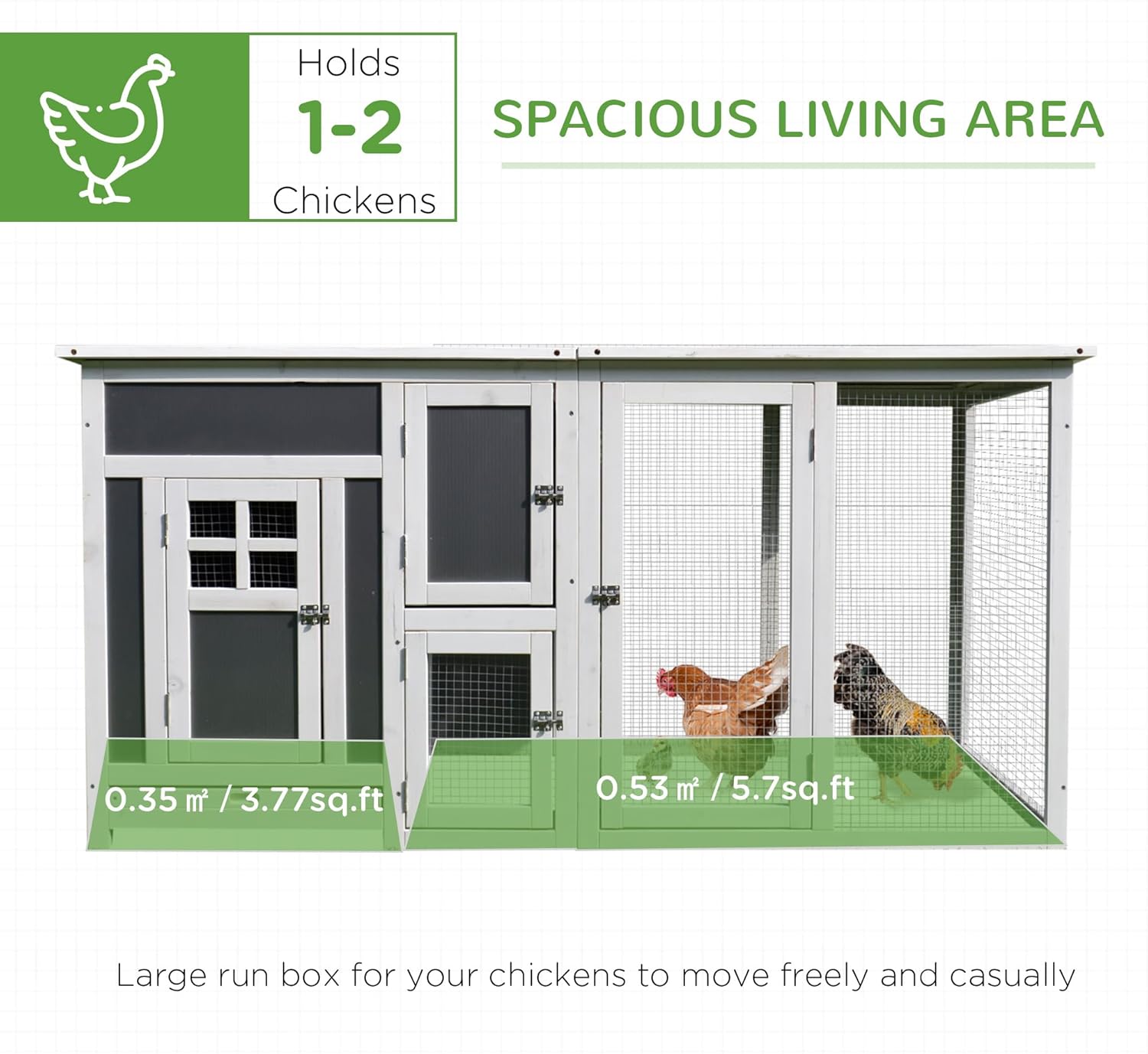 PawHut 63" Outdoor Chicken Coop Wooden, Chicken Cage with Run Area, Nesting Box, Hen House with Waterproof Roof, Removable Tray