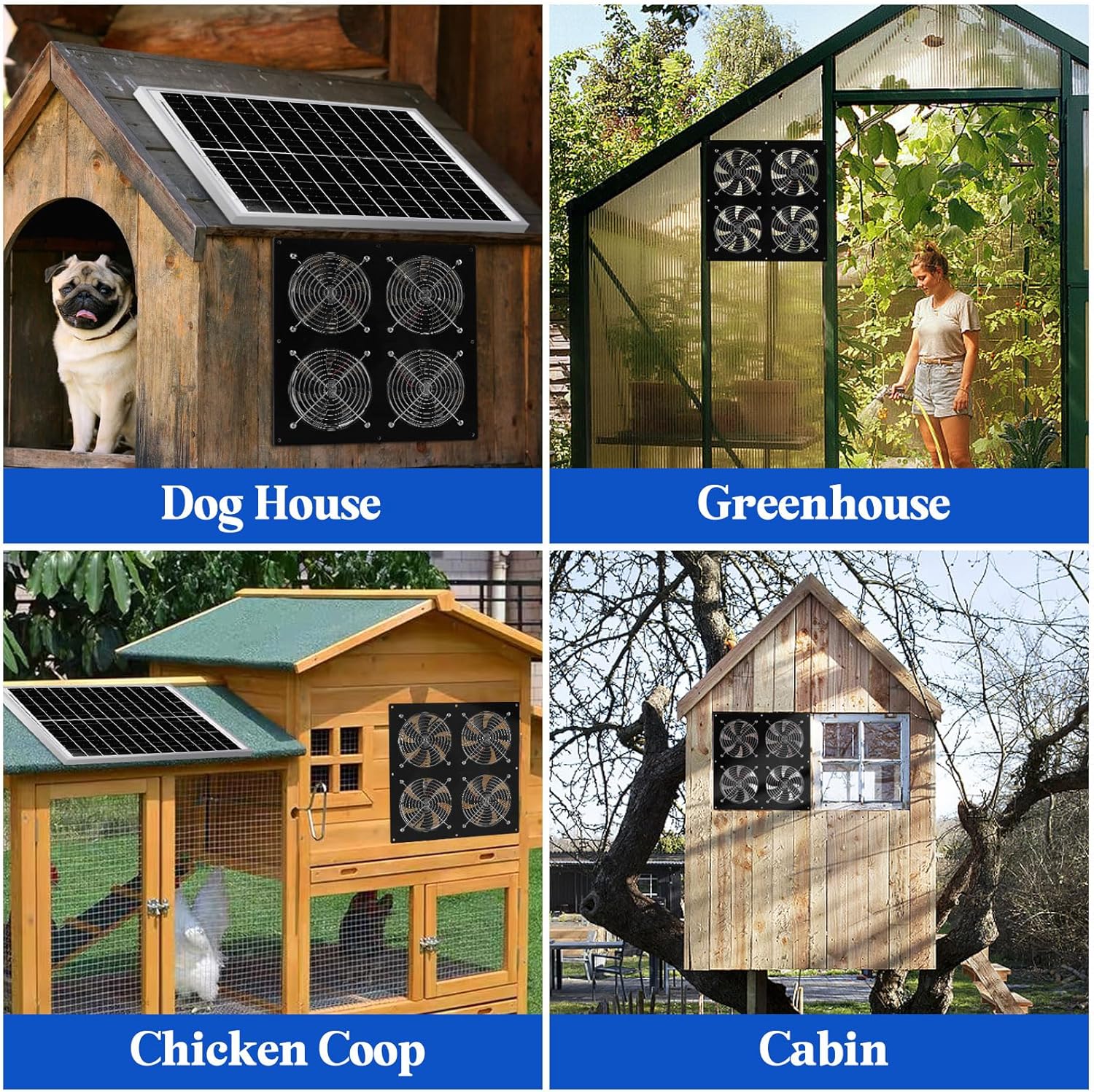 Solar Exhaust Fan for Chicken Coop & Powered Fan with 25W Solar Panel & 4-Pack High-Speed Brushless DC Fans, Solar Shed Ventilation Fan for Greenhouses,Attics, Barns & Dog Houses