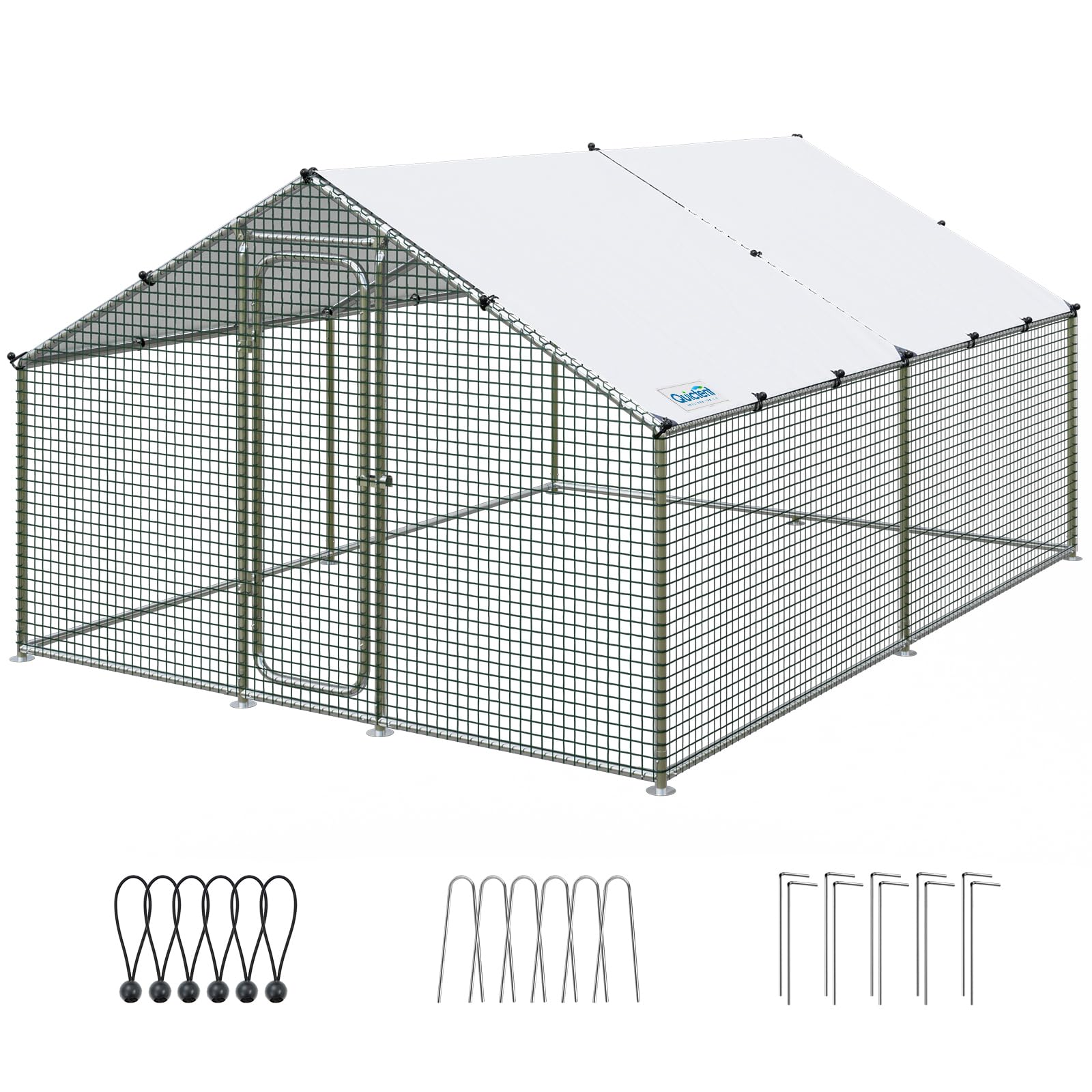 Quictent Large Metal Chicken Coop Run W/Nesting Box for 30+ Poultry with Heavy Duty Wire Mesh and Waterproof Roof Cover, Outdoor Walk-in Cage Peak Hen House for Yard Farm, 18x9x6.6FT