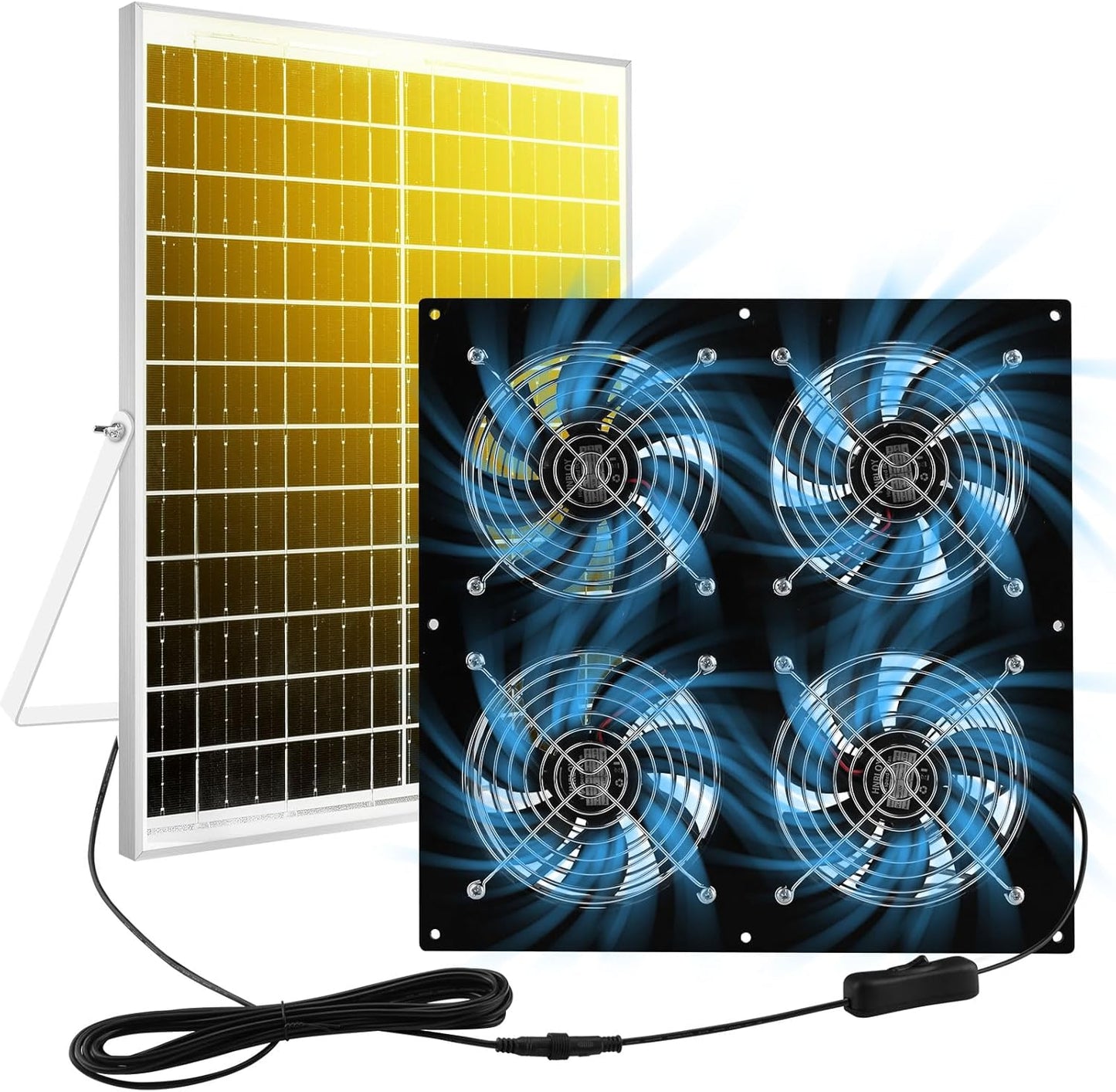 Solar Exhaust Fan for Chicken Coop & Powered Fan with 25W Solar Panel & 4-Pack High-Speed Brushless DC Fans, Solar Shed Ventilation Fan for Greenhouses,Attics, Barns & Dog Houses