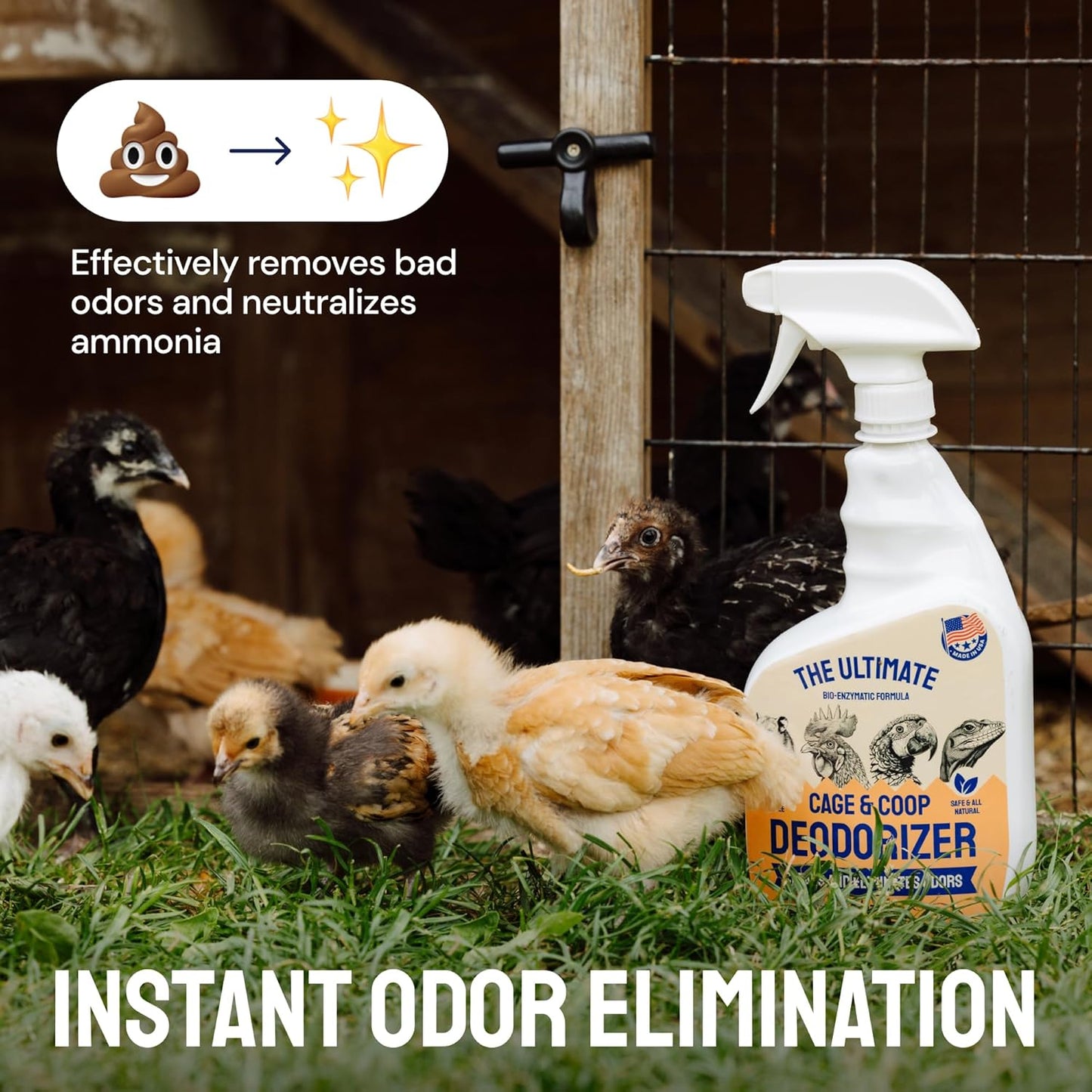 Chicken Coop Deodorizer & Cleaner – All Natural Odor and Ammonia Control Spray – 32 Oz for Backyard Chickens to Remove Smell - Coop Deodorizer Spray