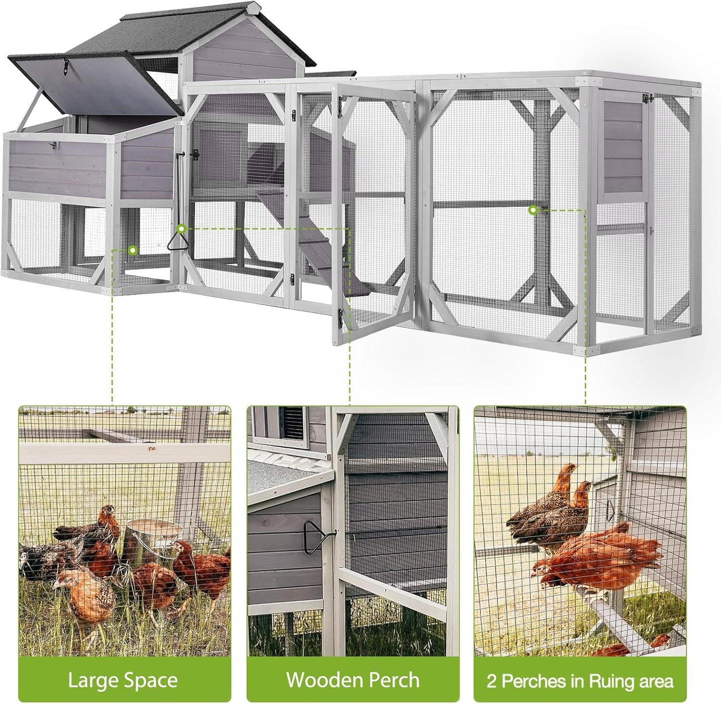 GUTINNEEN Chicken Coop with Run for 8-10 Chickens Extra Large Hen House Poultry Cage Outdoor with Nesting Box