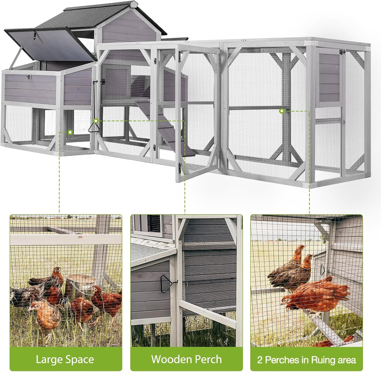 GUTINNEEN Chicken Coop with Run for 8-10 Chickens Extra Large Hen House Poultry Cage Outdoor with Nesting Box