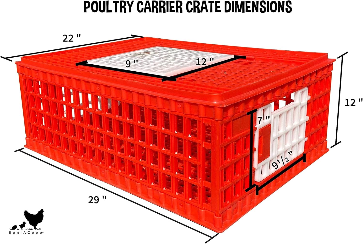 RentACoop Poultry Carrier Crate (Pack of 1) 29" L x 22" W x 12" H for Chickens