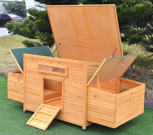 New 69" Wood Hen Chicken Duck Poultry Hutch House Coop Cage with 4 Nesting Boxes