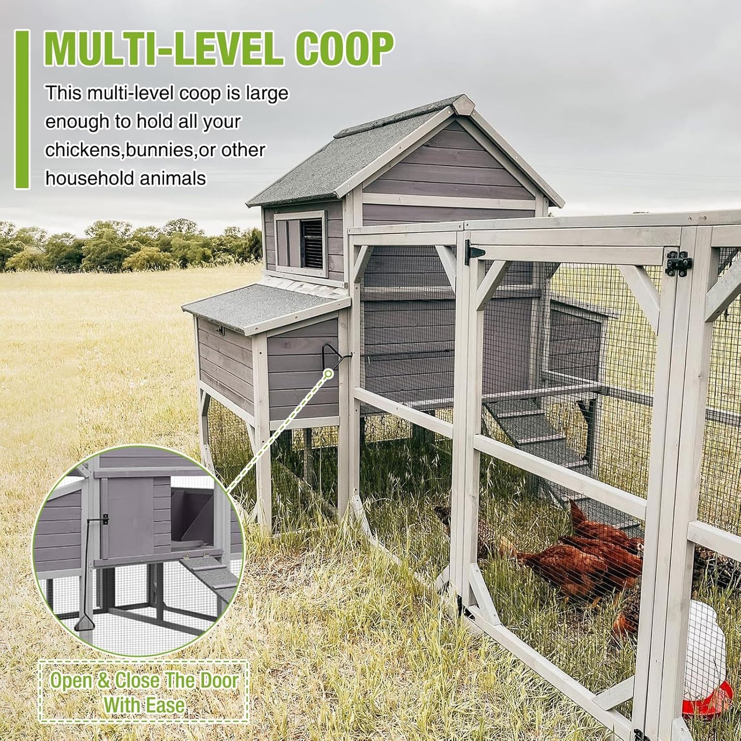 GUTINNEEN Chicken Coop with Run for 8-10 Chickens Extra Large Hen House Poultry Cage Outdoor with Nesting Box
