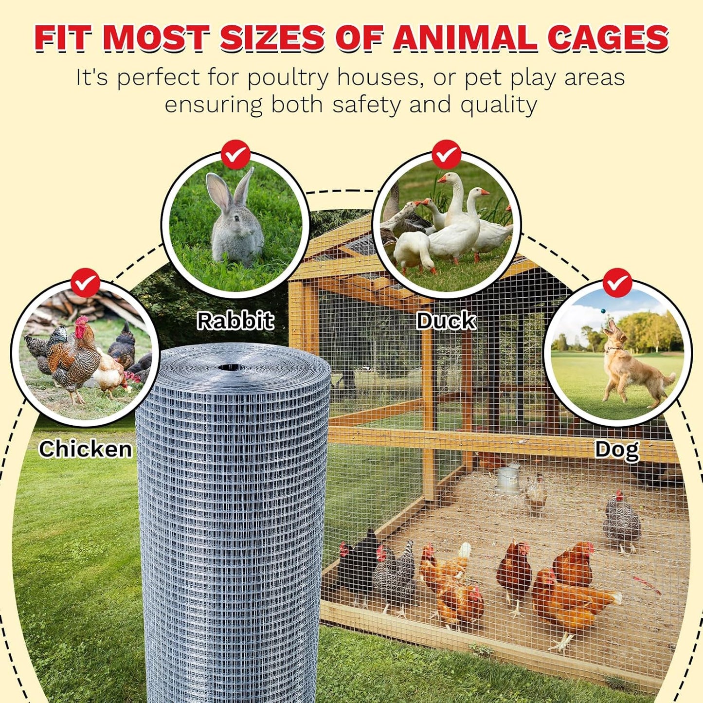 Hardware Cloth,1/2inch 48inx100ft 19 Gauge,Double-Layer Hot-Dip Galvanizing After Welding,Chicken Wire Fence Wire Mesh Fence Poultry Netting Garden Fence Tree Guard Rolls