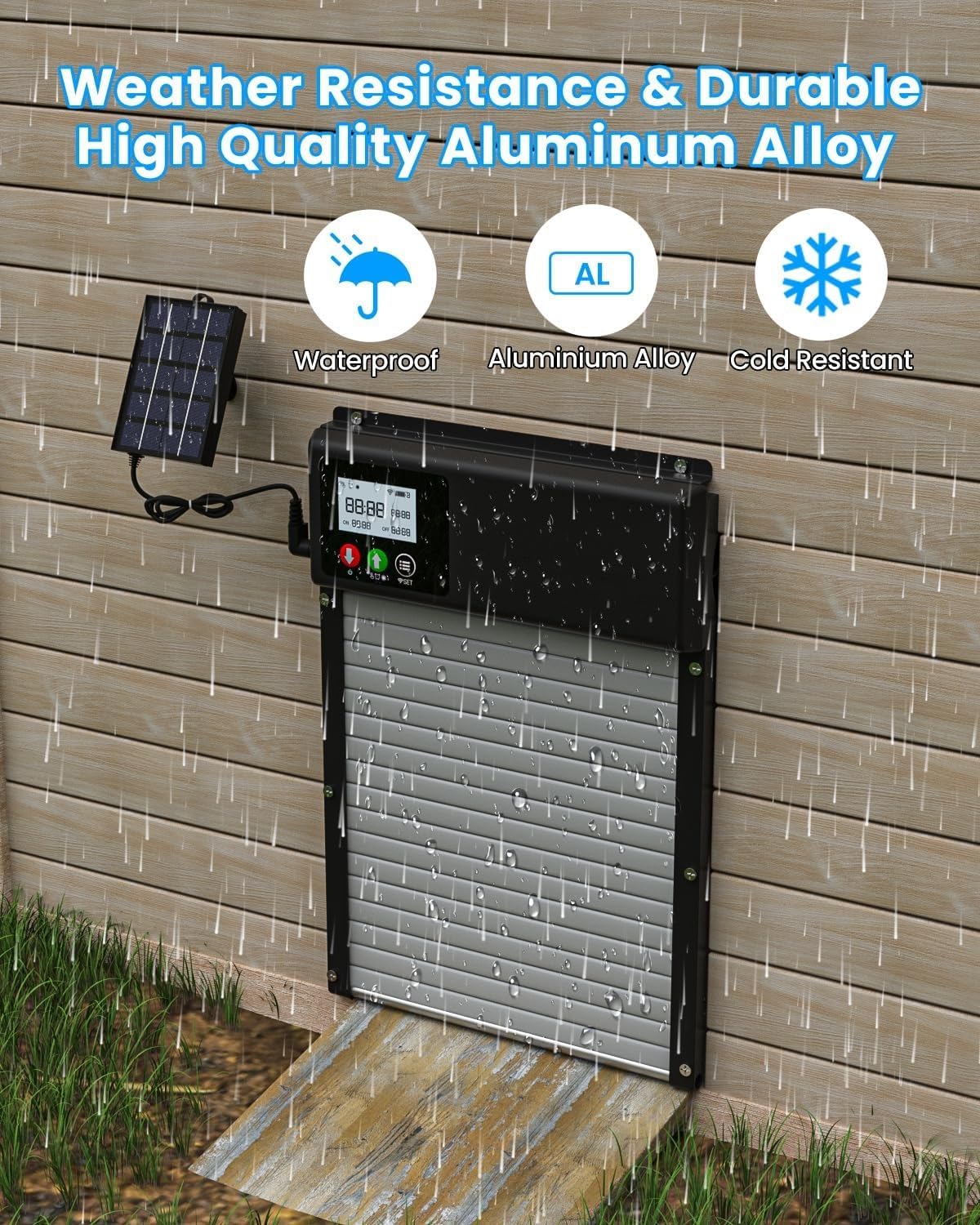 3-in-1 Upgraded WiFi Automatic Chicken Coop Door Solar Powered, APP Remote Control Chicken Door Opener, LCD Display, Timer & Light Sensor, Electric Auto Chicken Door